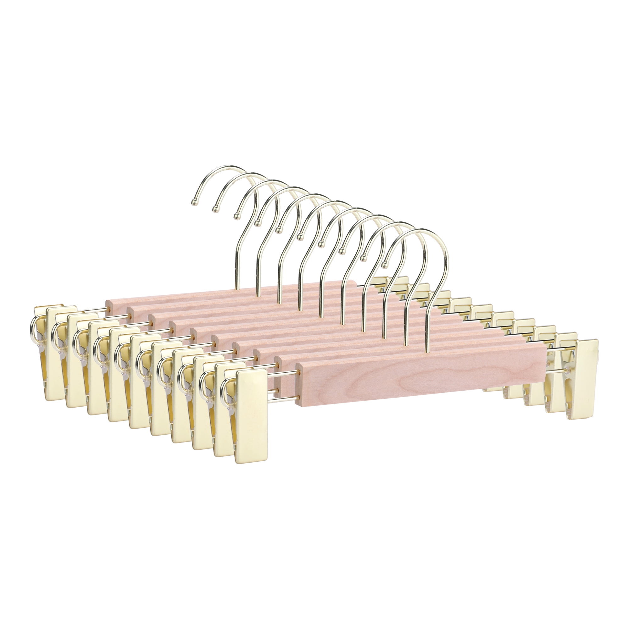 Unique Bargains Wood Hangers Clothes Hangers with Pinch Clips 10 Packs Gold