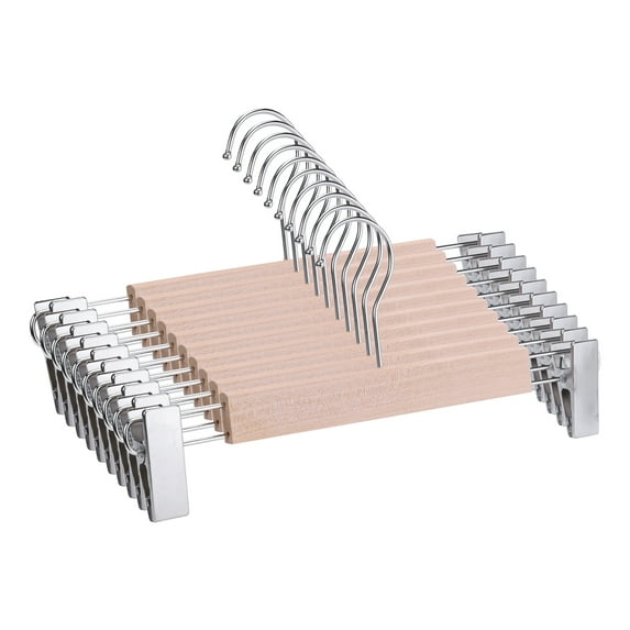 Unique Bargains Wood Hangers Clothes Hangers with Pinch Clips 10 Packs Silver