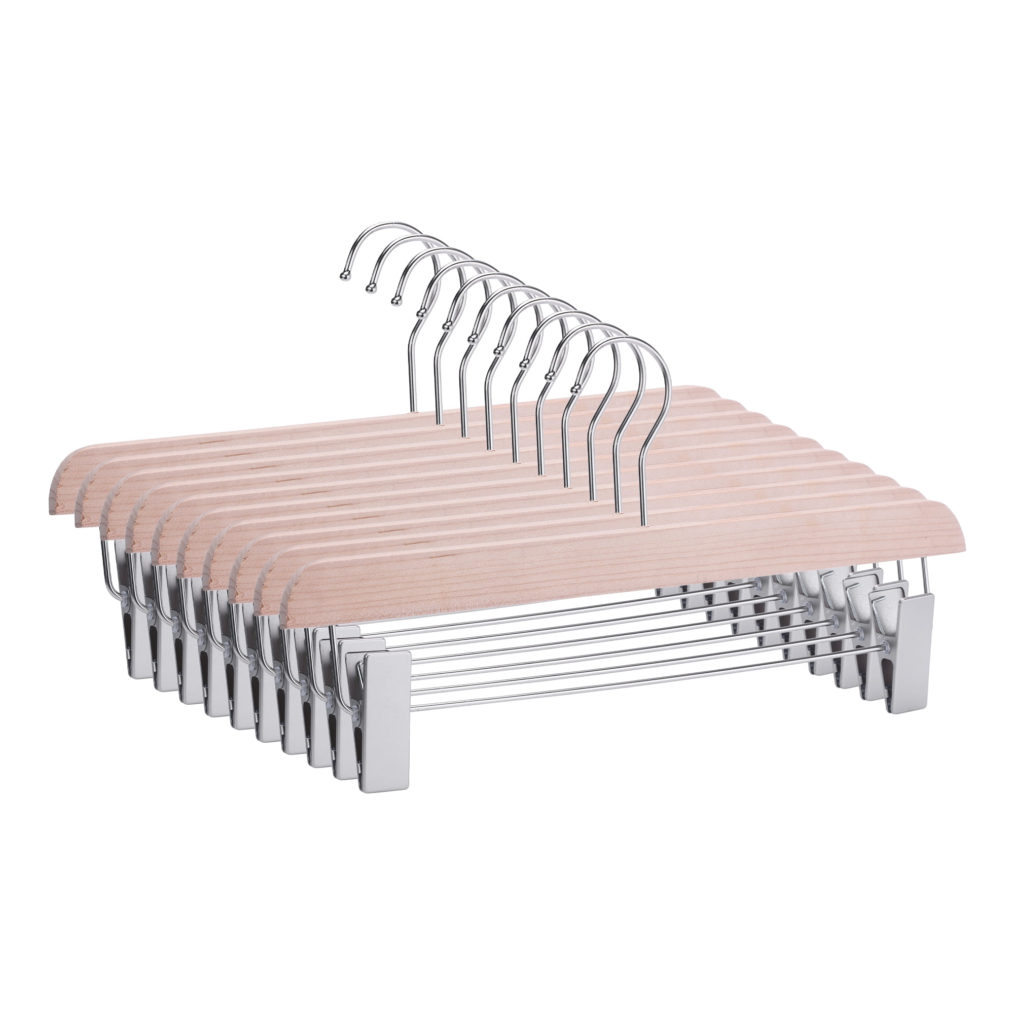 Unique Bargains Wood Hangers with Pinch Clips for Clothing and Pants 10 Pack Silver