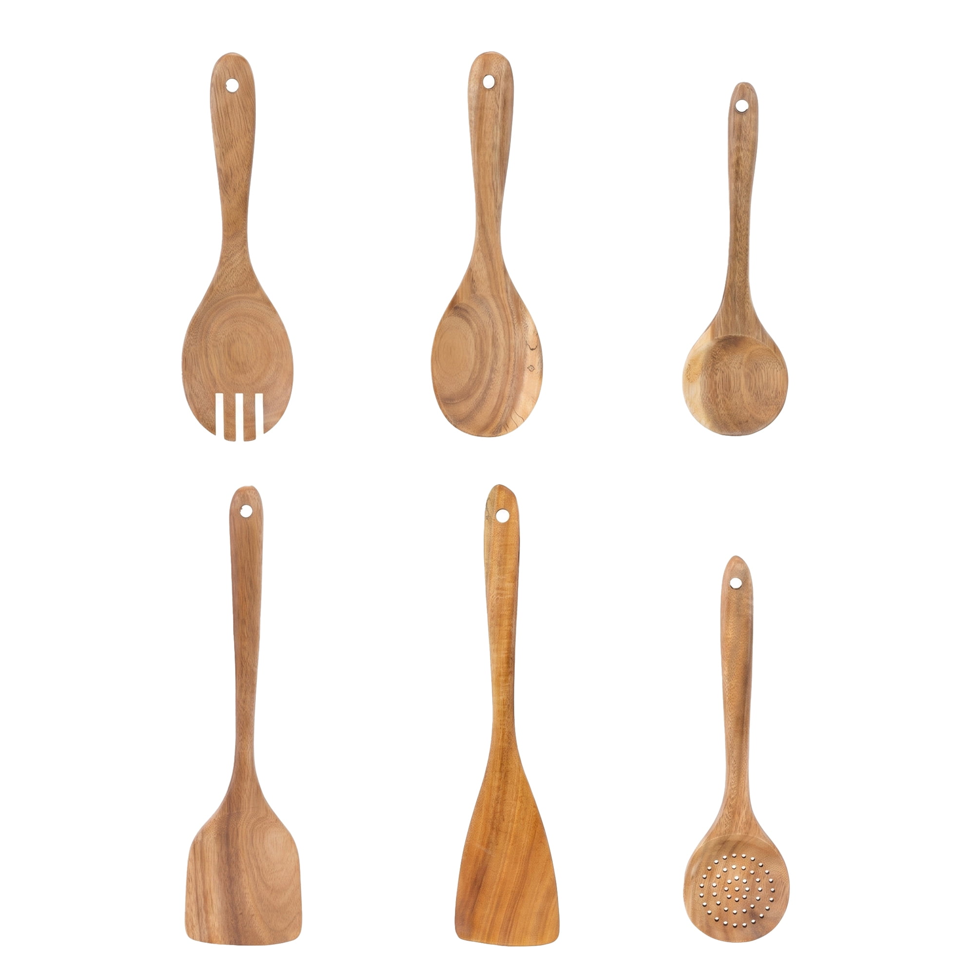Unique Bargains Wood Kitchen Utensil Set, Essential Kitchen Gadgets Brown 6pcs