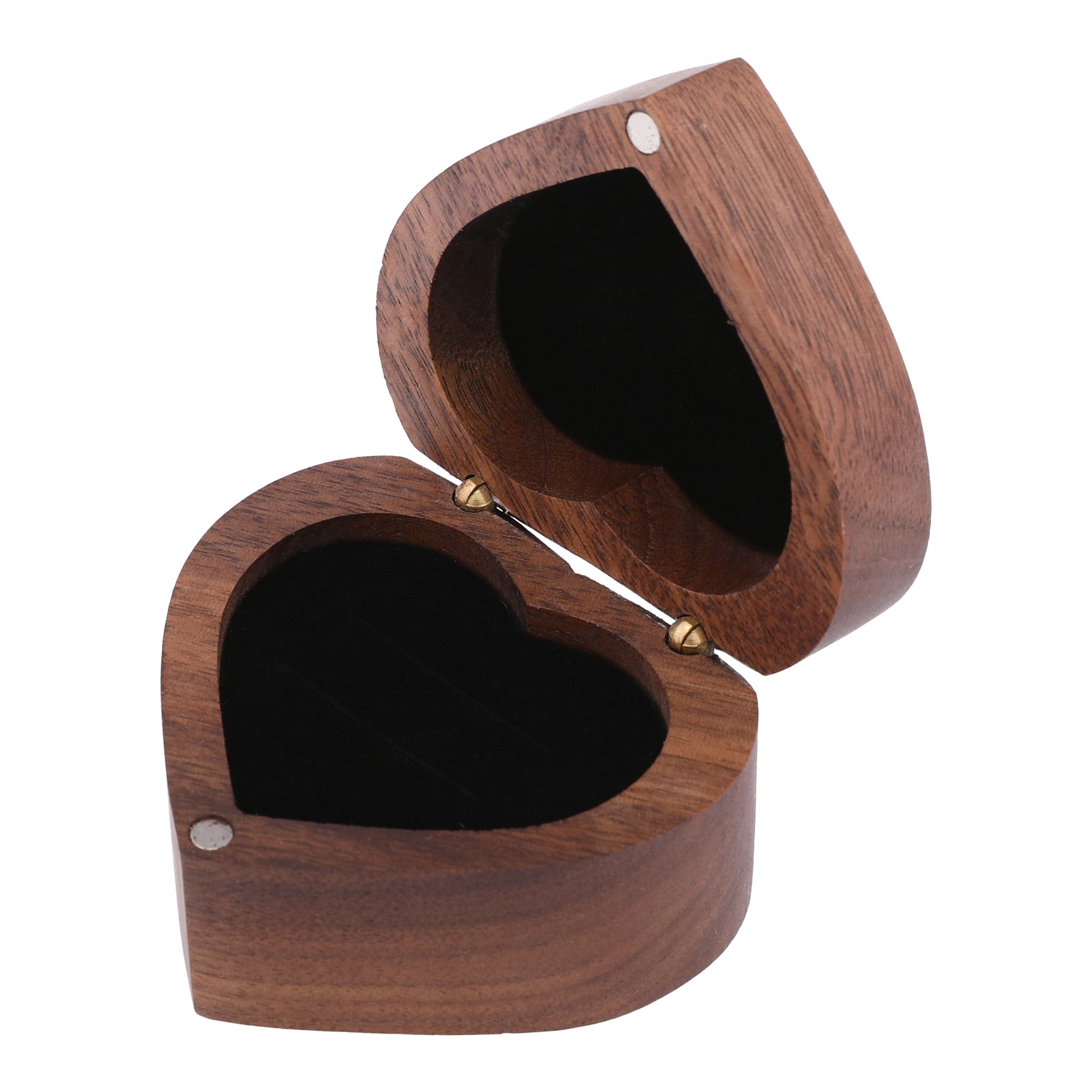 Unique Bargains Wood Ring Box Jewelry Storage with 2 Slots for Proposal Black