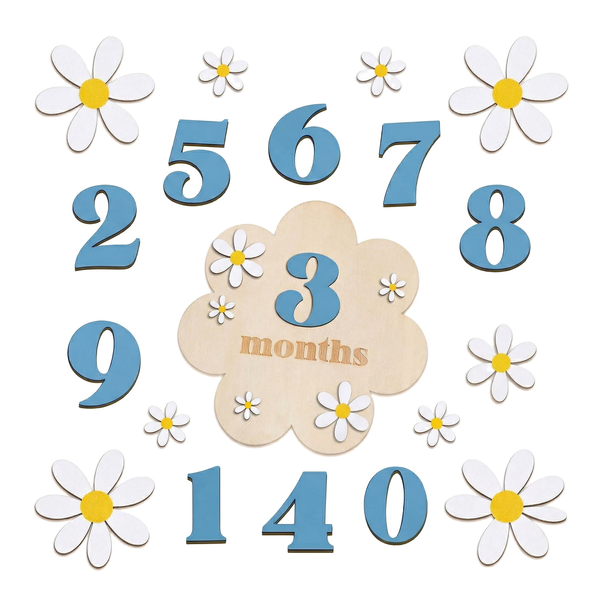 Unique Bargains Wooden Flower Wall Art Decor Layered Floral Wood Sign Blue 6.3in