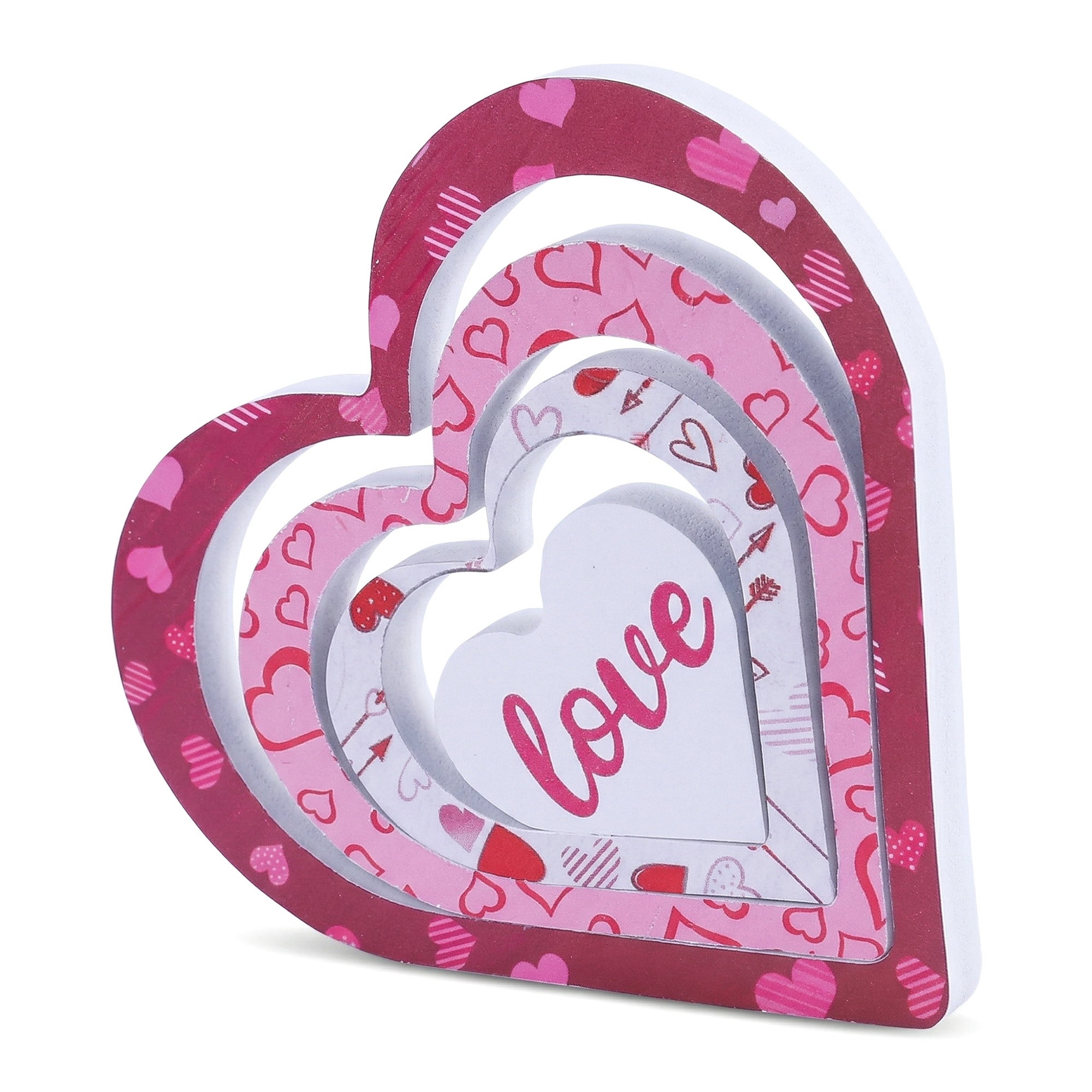 Unique Bargains Wooden Heart Table Decor Removable Stackable Heart Sign Style A 5.1in