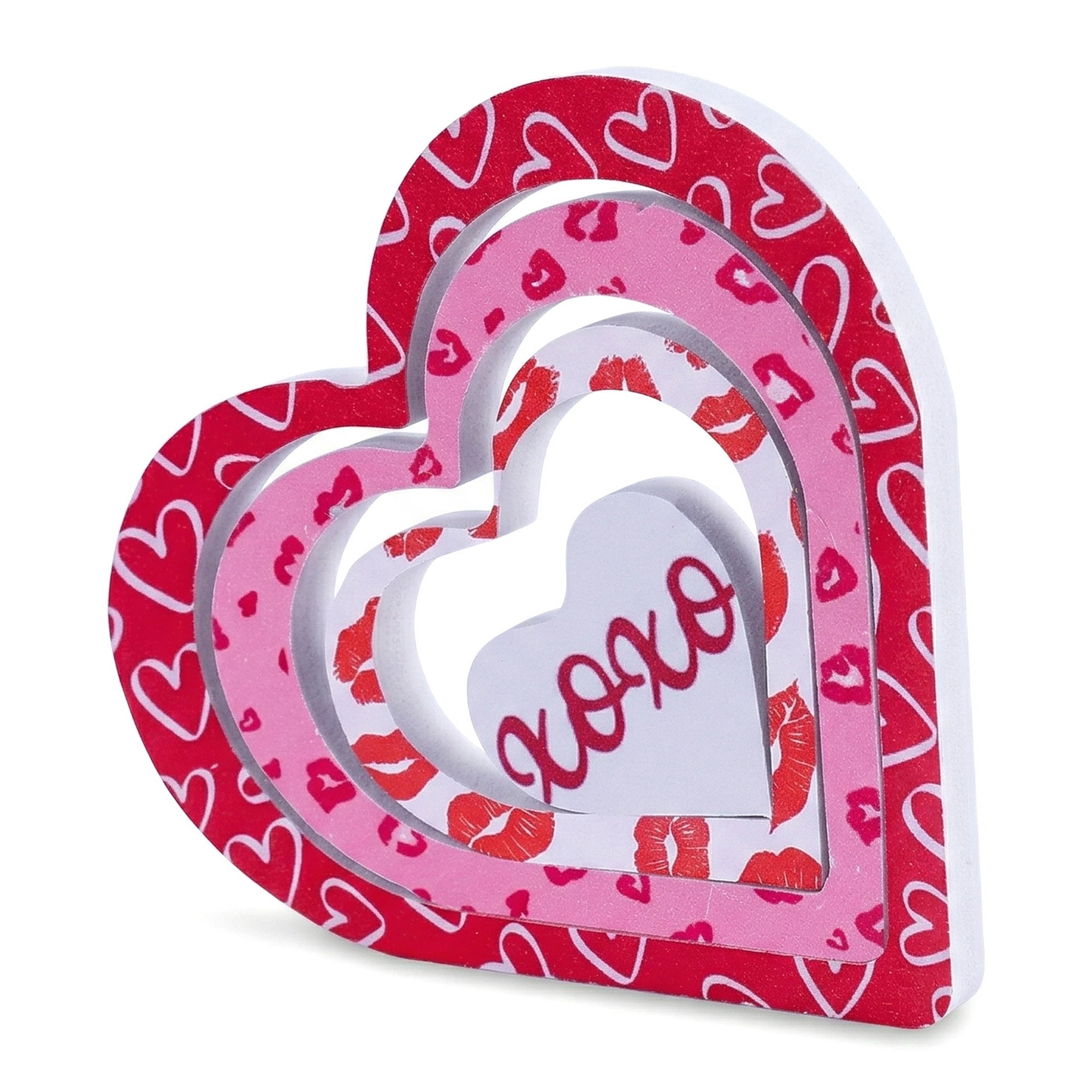Unique Bargains Wooden Heart Table Decor Removable Stackable Heart Sign Style B 5.1in
