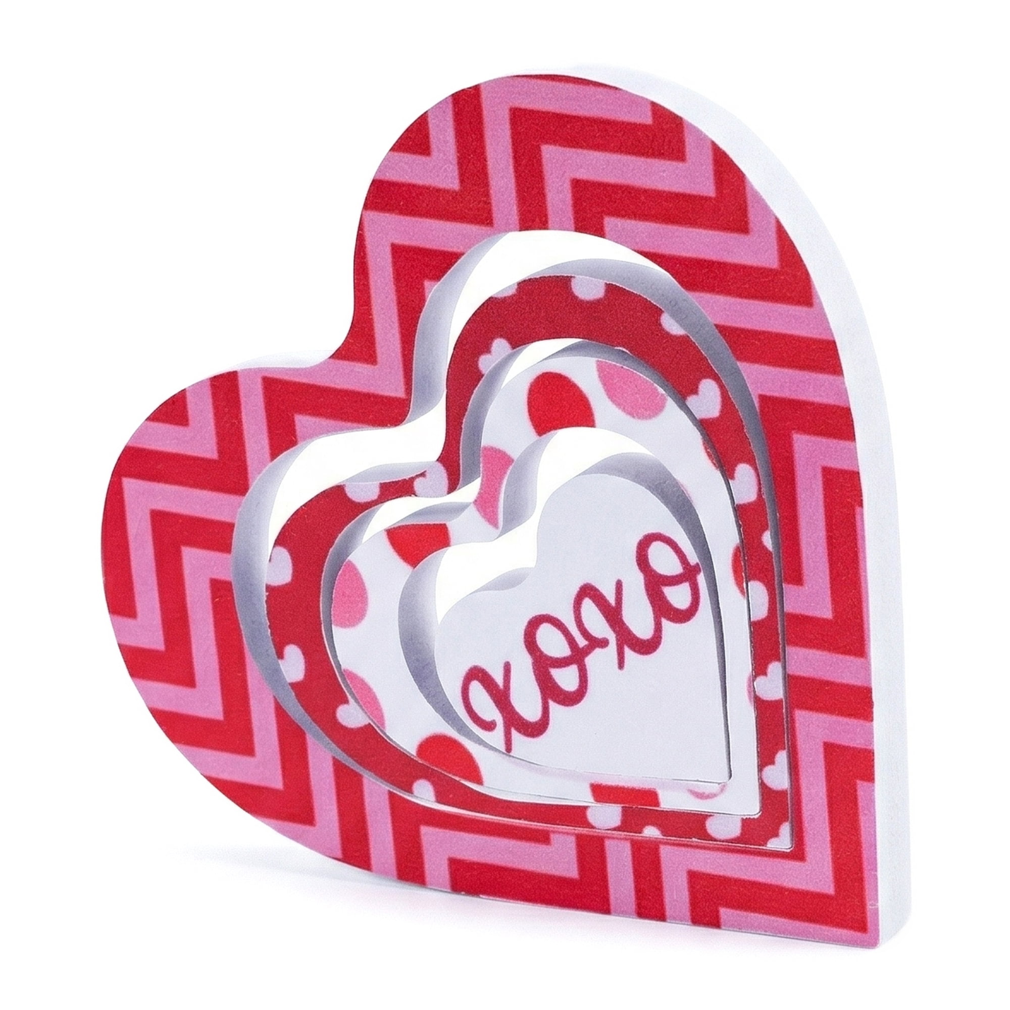 Unique Bargains Wooden Heart Table Decor Removable Stackable Heart Sign Style C 5.1in