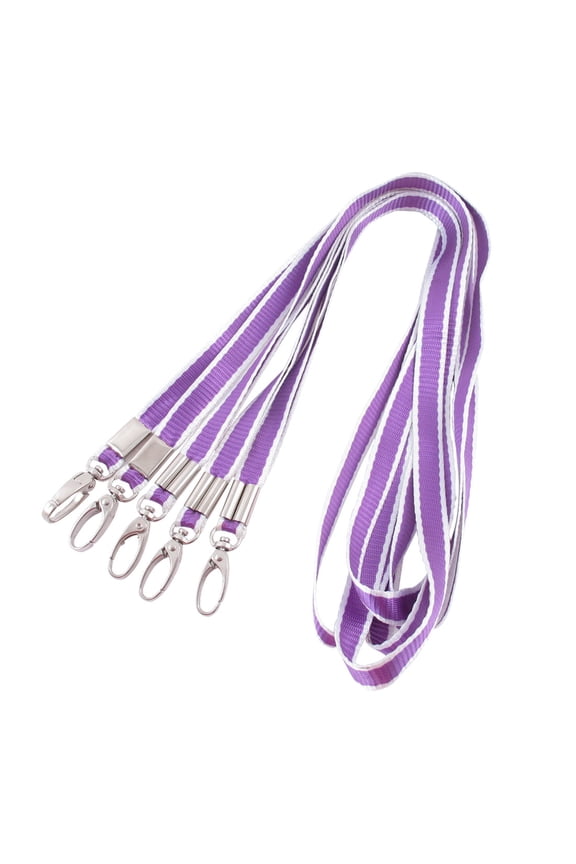 Work ID Card Badge Key Holder Lobster Clasp Lanyard Neck Strap Purple White 5pcs