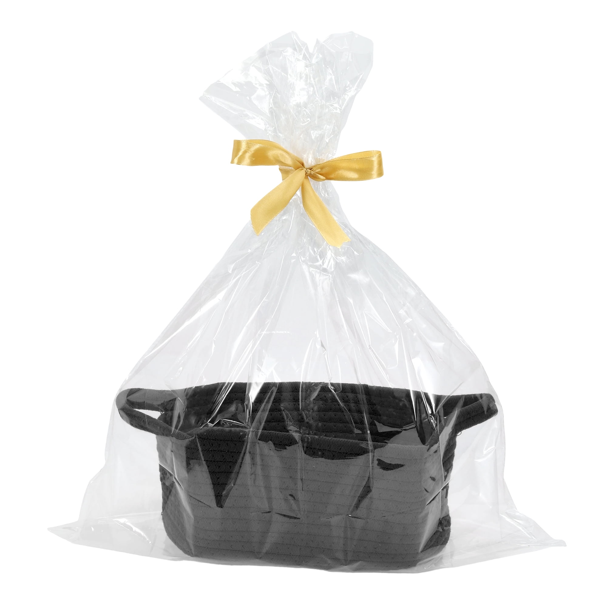 Unique Bargains Woven Empty Gift Decorative Basket with Gift Bag and Ribbon Black
