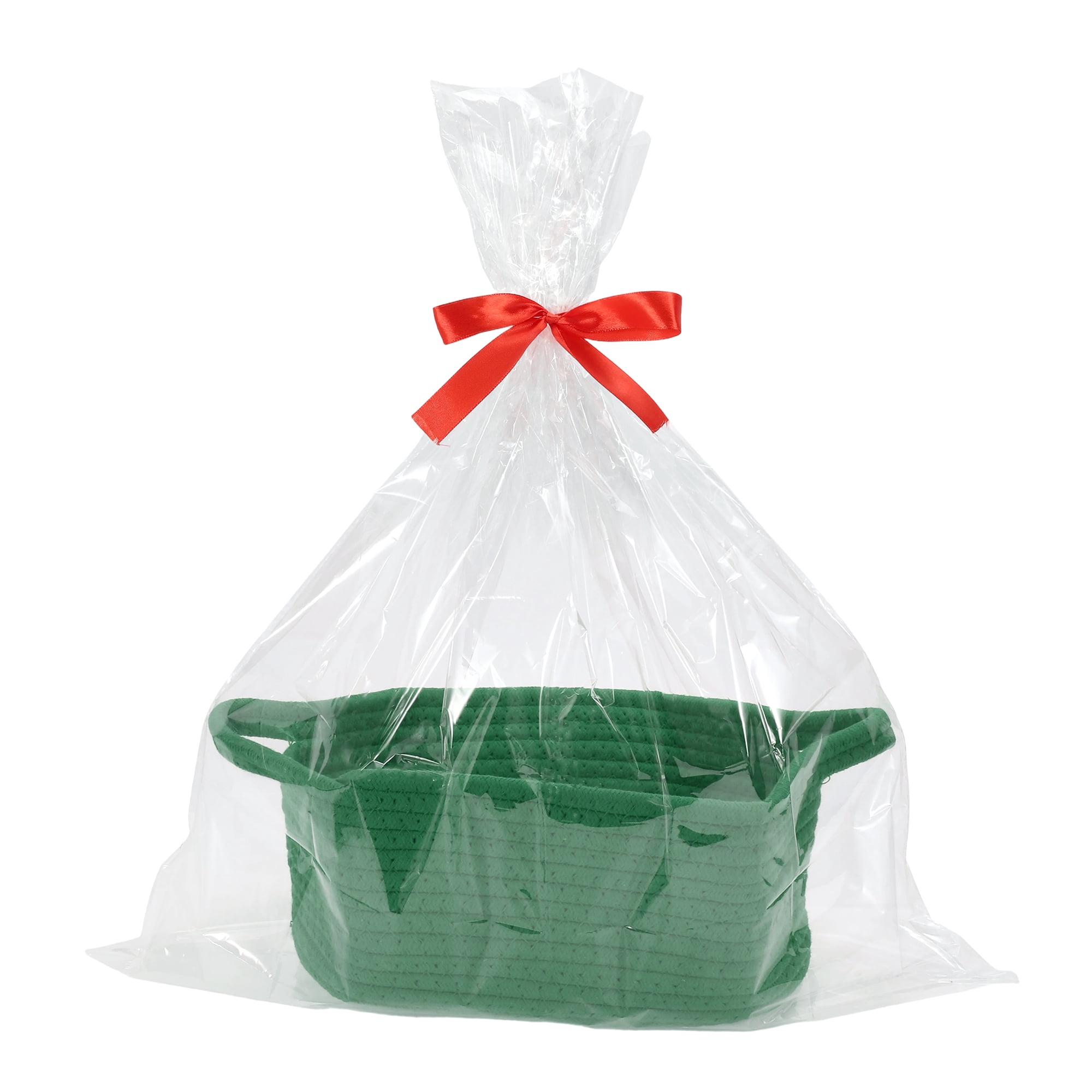 Unique Bargains Woven Empty Gift Decorative Basket with Gift Bag and Ribbon Blackish Green
