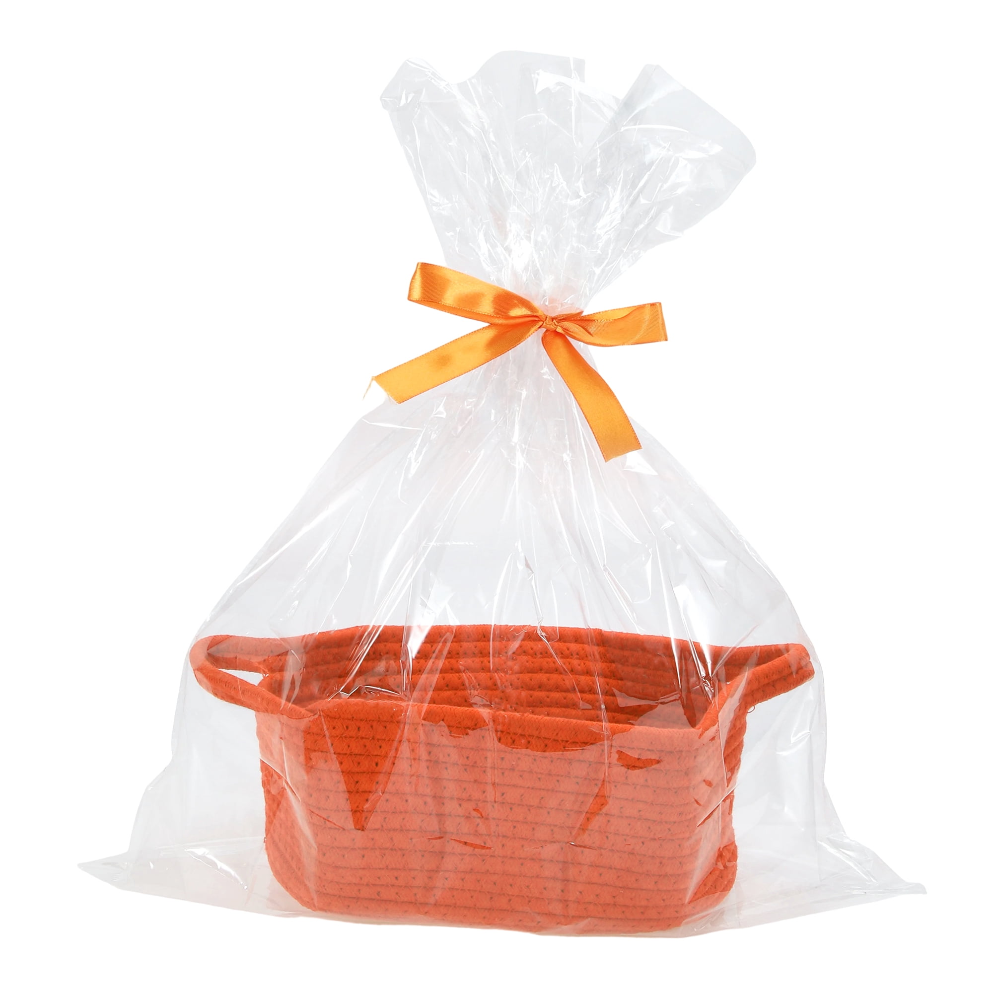 Unique Bargains Woven Empty Gift Decorative Basket with Gift Bag and Ribbon Orange