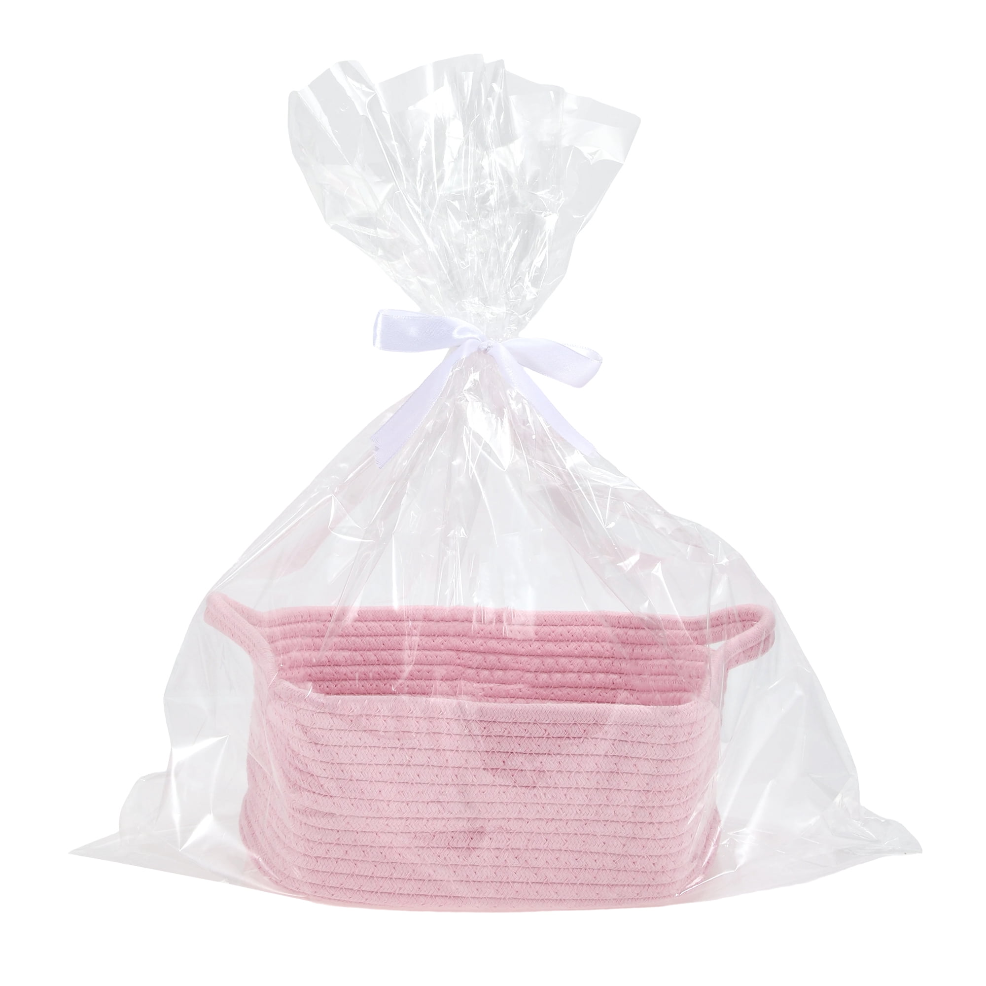 Unique Bargains Woven Empty Gift Decorative Basket with Gift Bag and Ribbon Pink