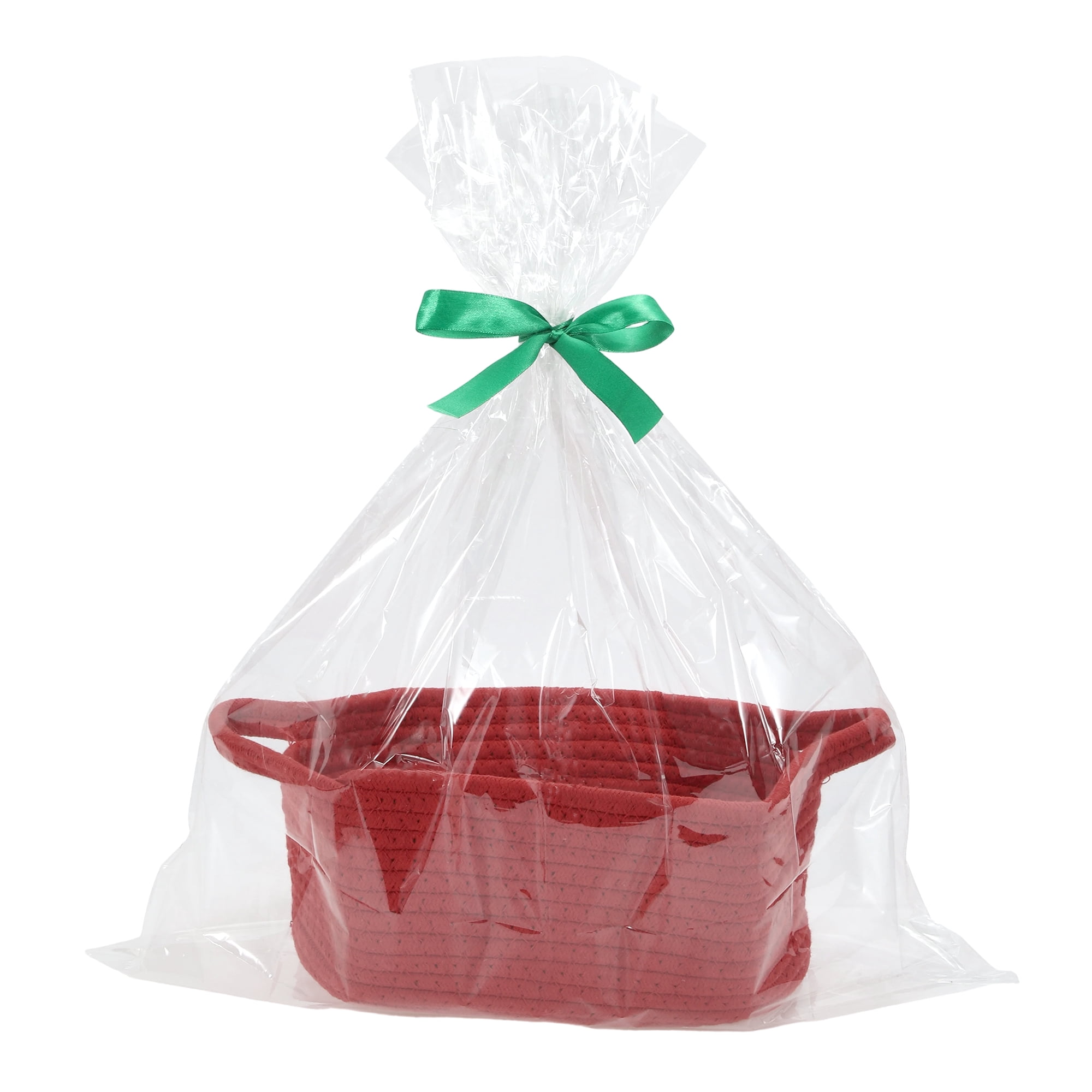 Unique Bargains Woven Empty Gift Decorative Basket with Gift Bag and Ribbon Red