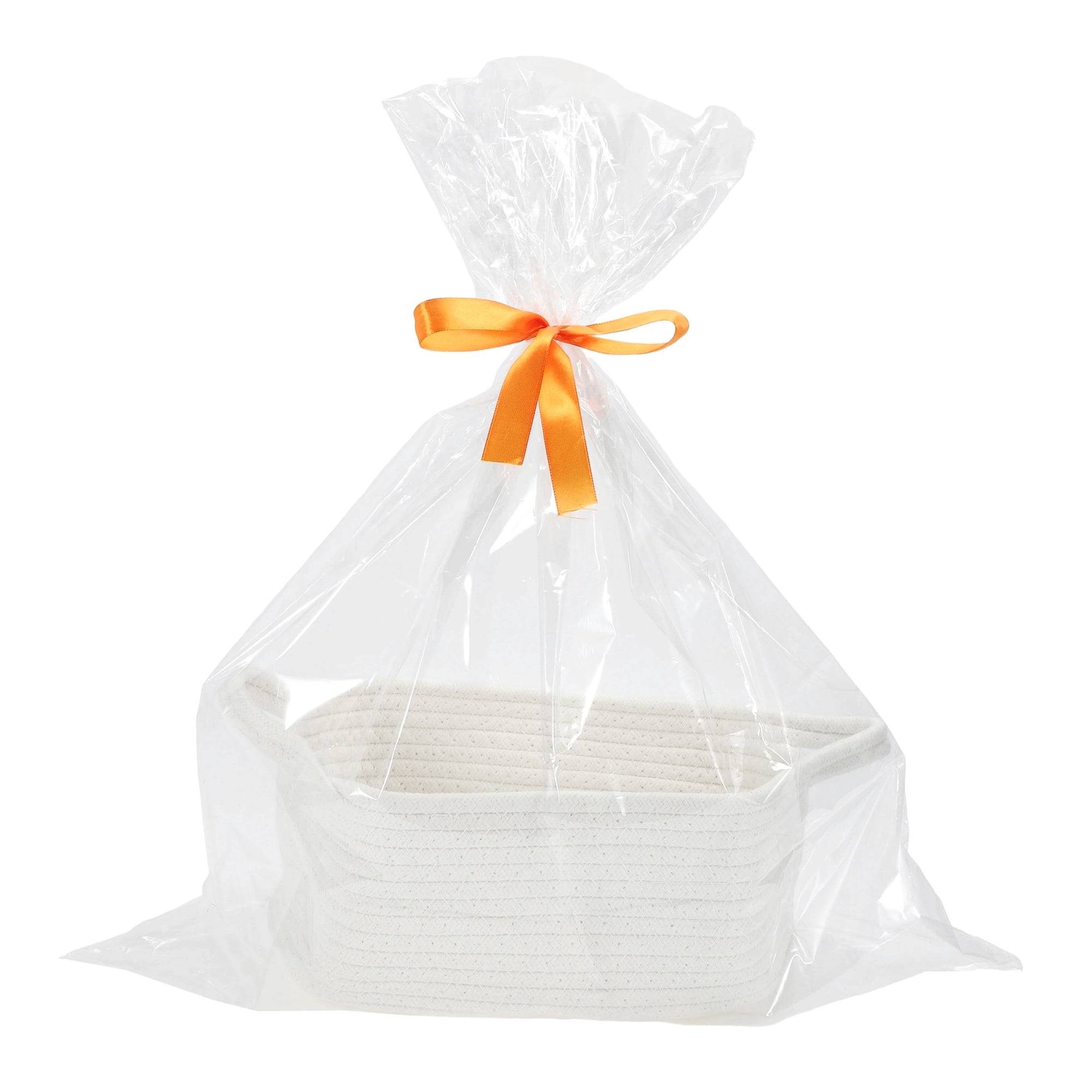 Unique Bargains Woven Empty Gift Decorative Basket with Gift Bag and Ribbon White