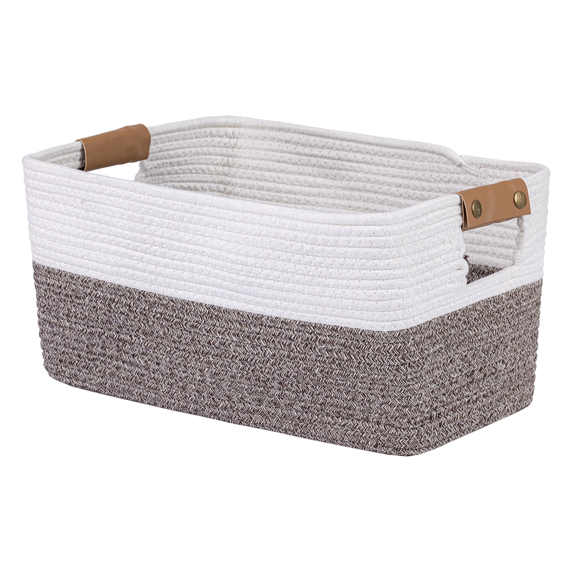 Unique Bargains Woven Large Shelf Closet Storage Bin White Brown 18.9*11*9.1in