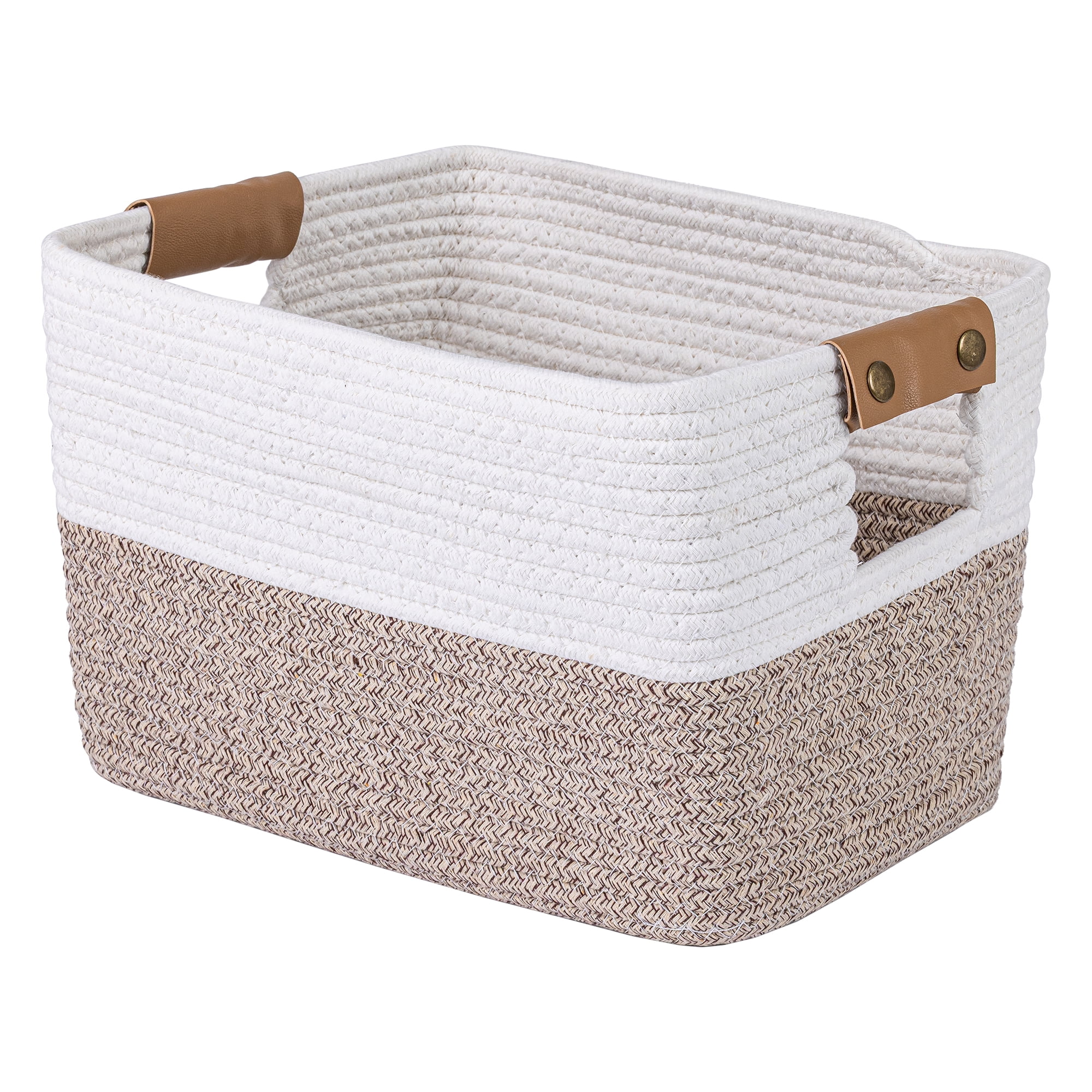 Unique Bargains Woven Large Shelf Closet Storage Bin White Coffee 15*9.8*8.7in