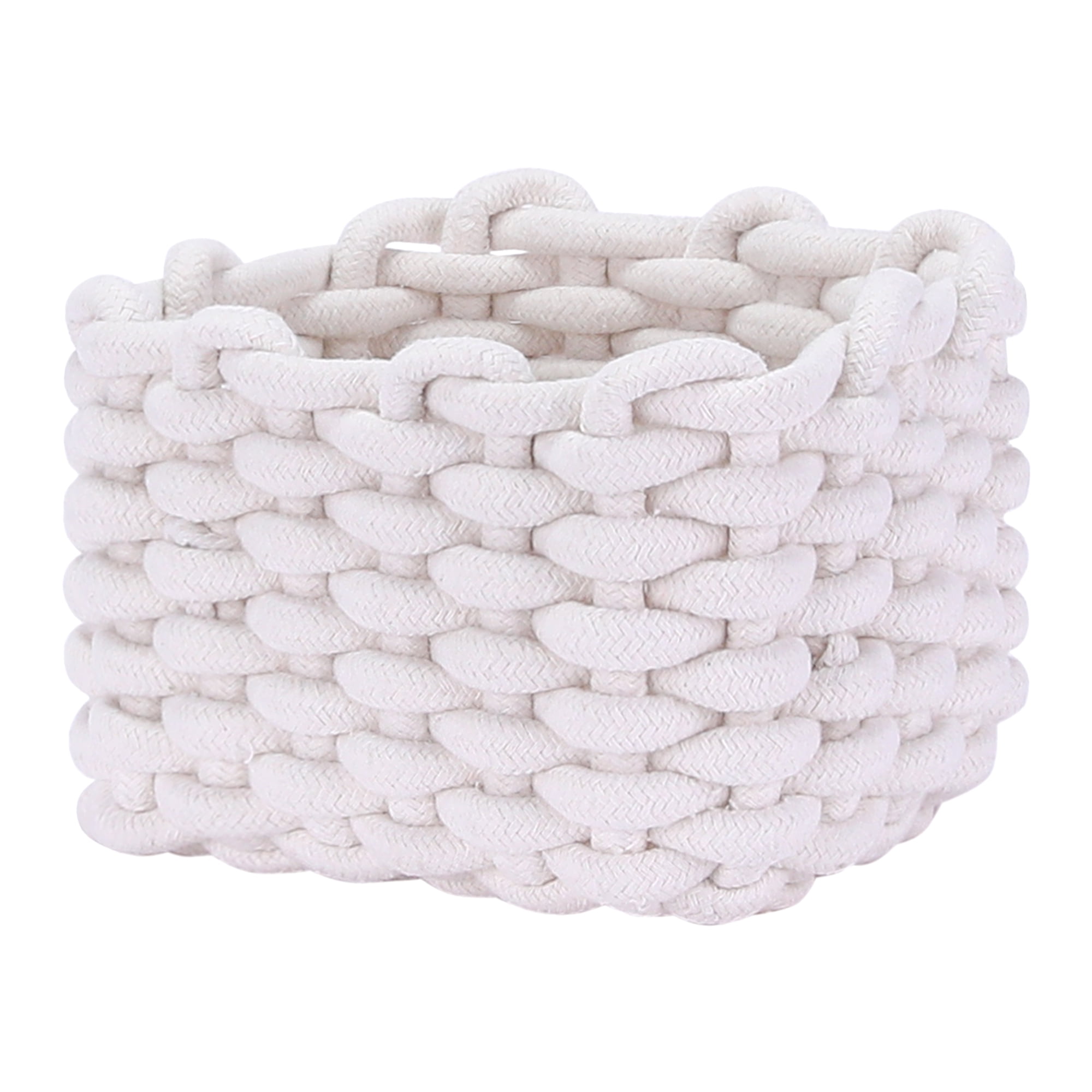 Unique Bargains Woven Storage Basket Bin Shelf Closet with Handles White
