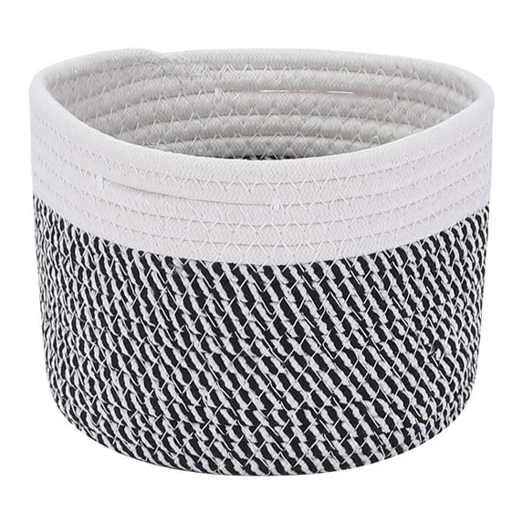 Unique Bargains Woven Storage Basket Bin with Handle for Clothes Home Decor White Black M