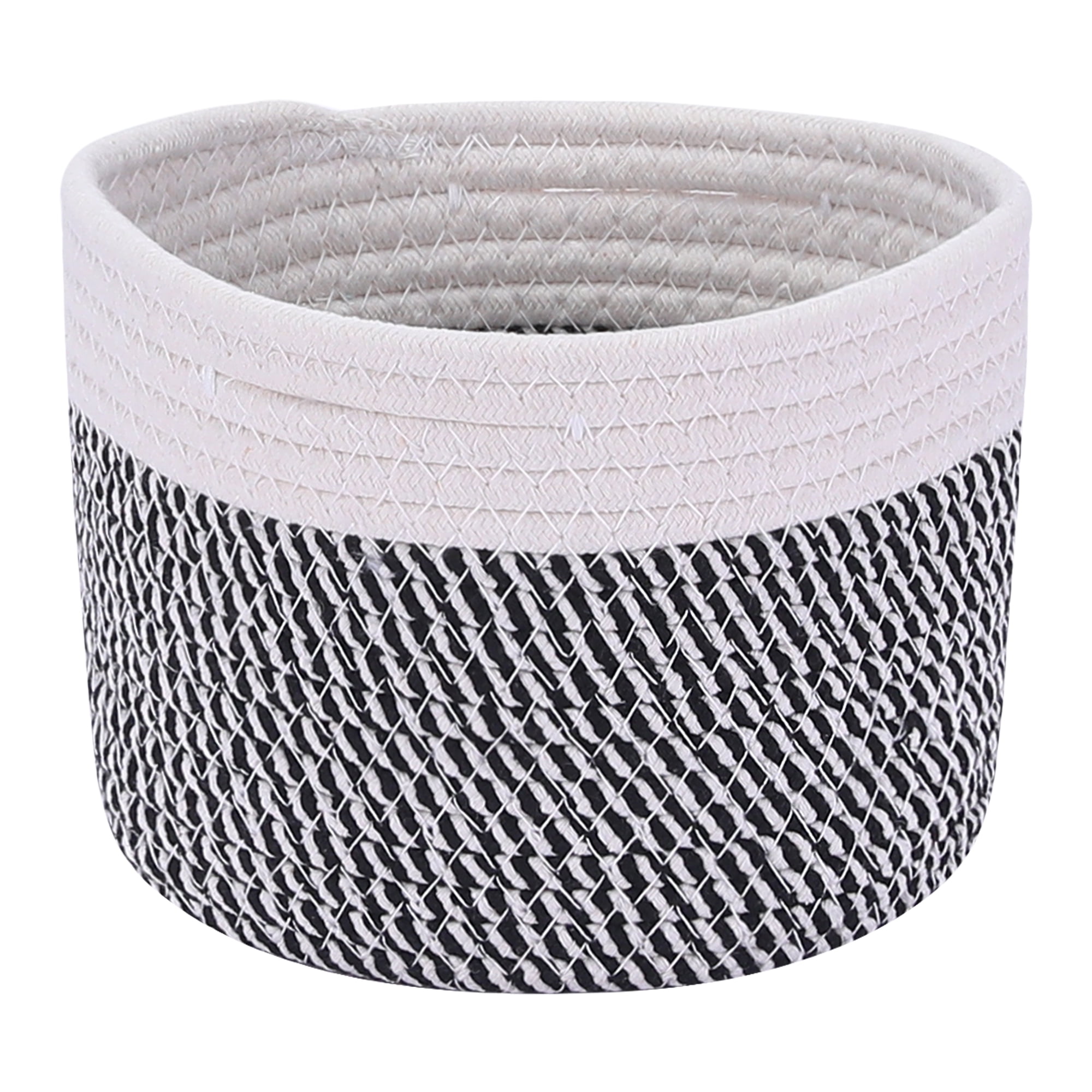 Unique Bargains Woven Storage Basket Bin with Handle for Clothes Home Decor White Black XL