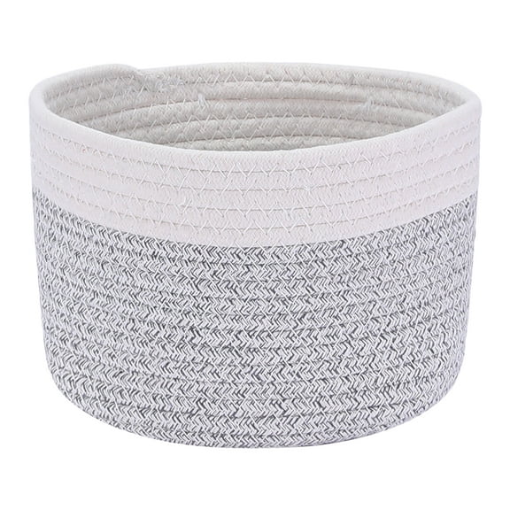 Unique Bargains Woven Storage Basket Bin with Handle for Clothes Home Decor White Grey L