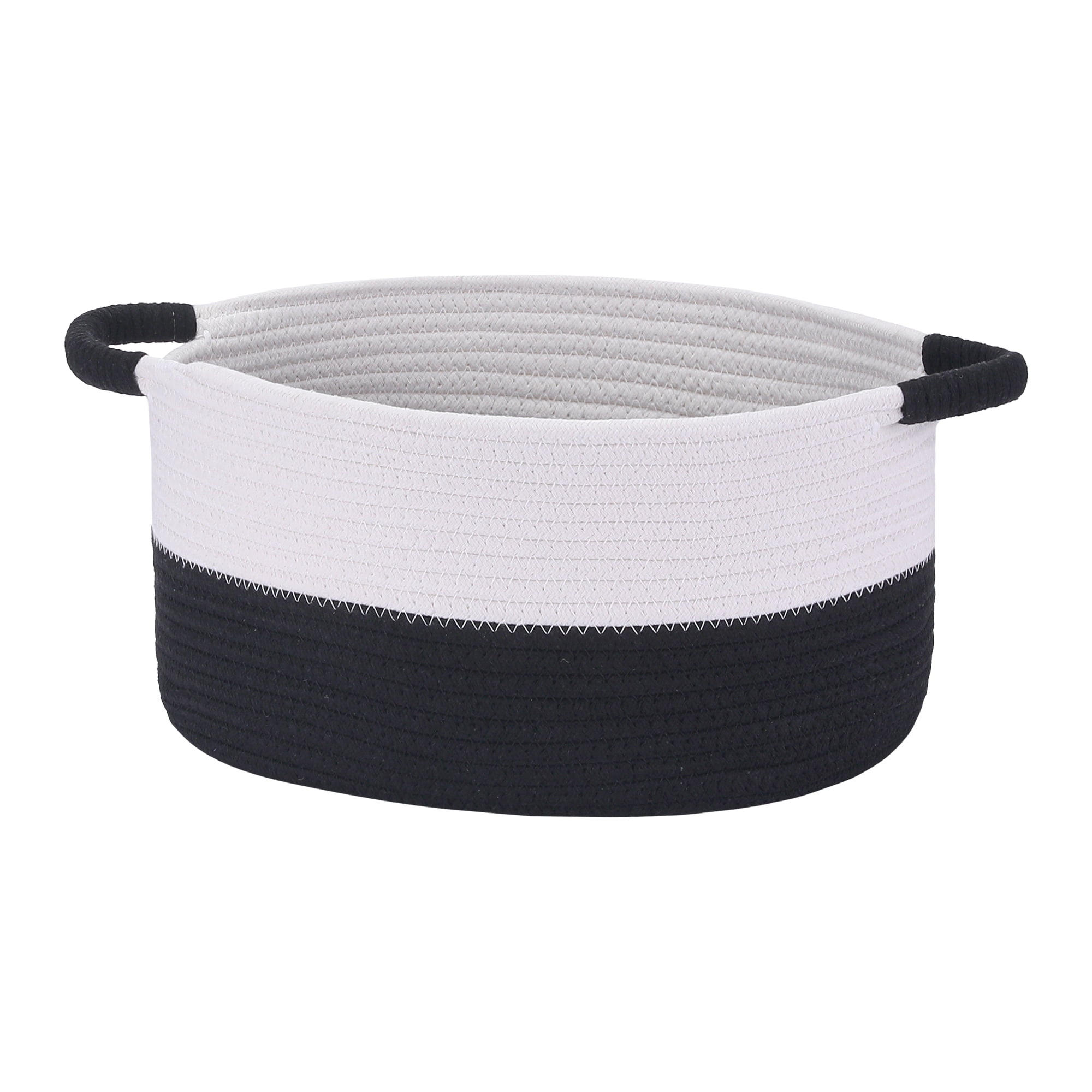 Unique Bargains Woven Storage Basket Bin with Handles White/Black 13*9.5*7in