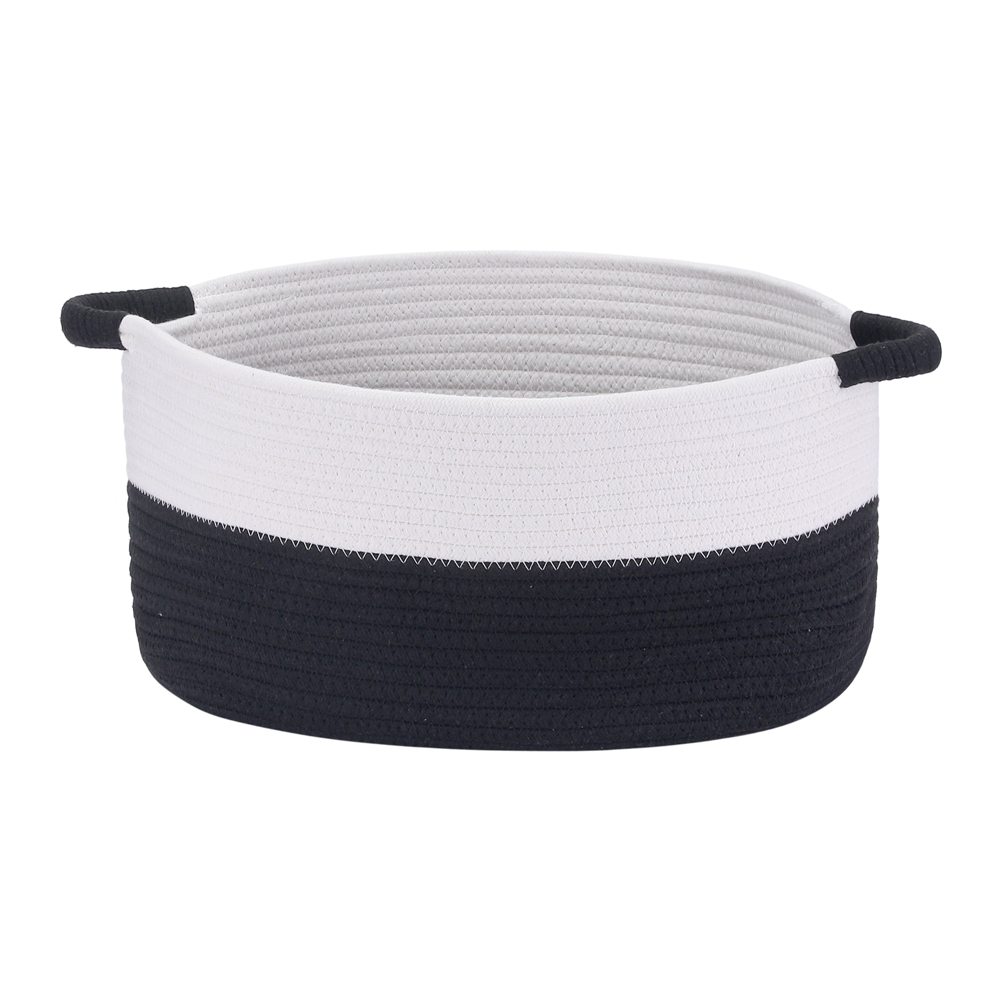 Unique Bargains Woven Storage Basket Bin with Handles White/Black 15.5*11.5*7.5in