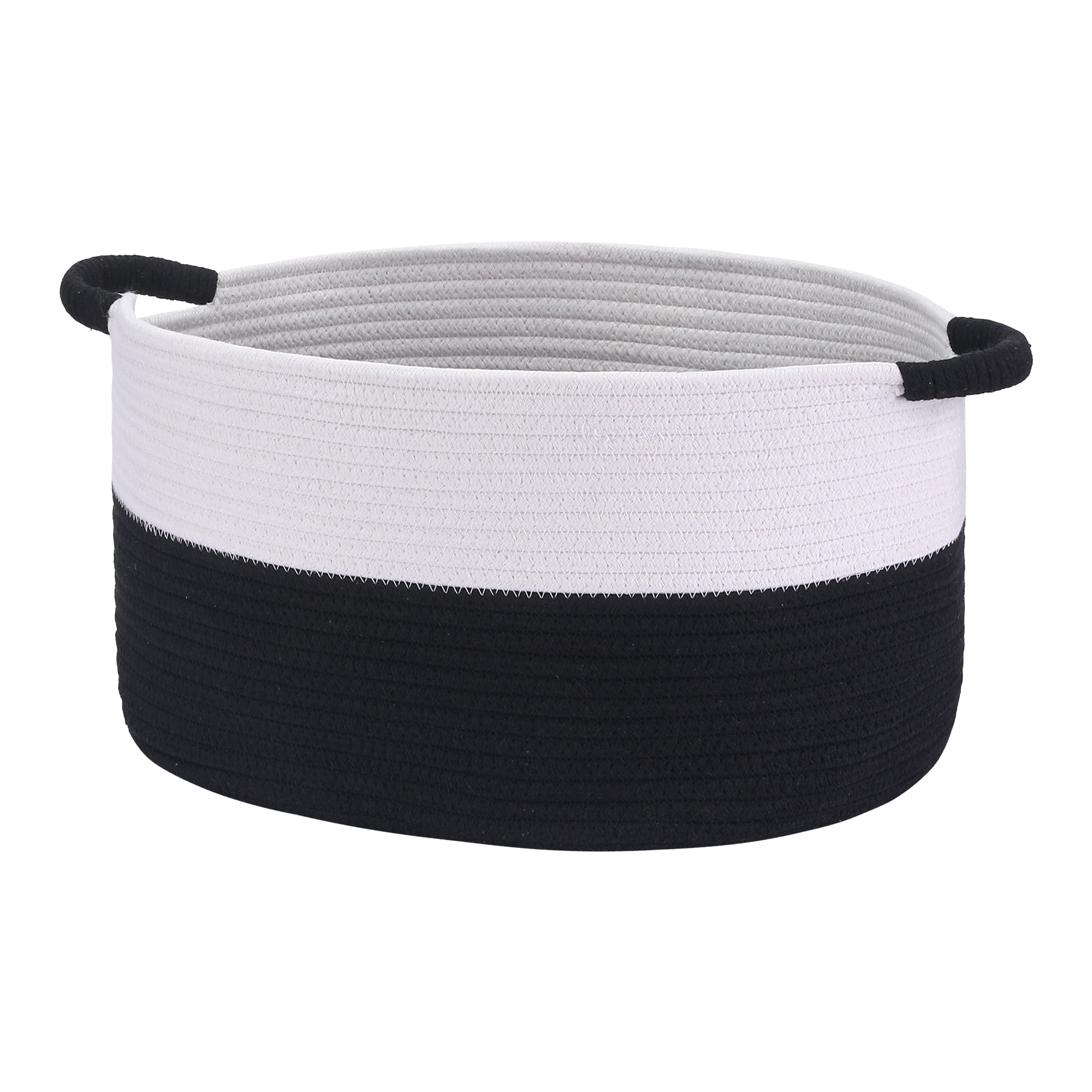 Unique Bargains Woven Storage Basket Bin with Handles White/Black 17*12.5*8.5in