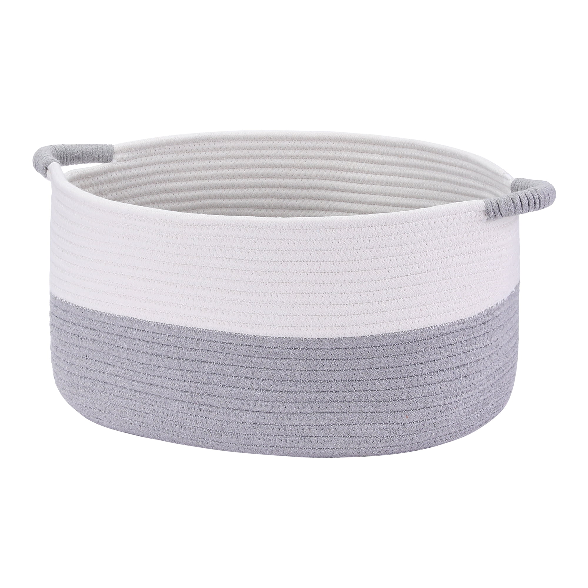 Unique Bargains Woven Storage Basket Bin with Handles White/Grey 17*12.5*8.5in