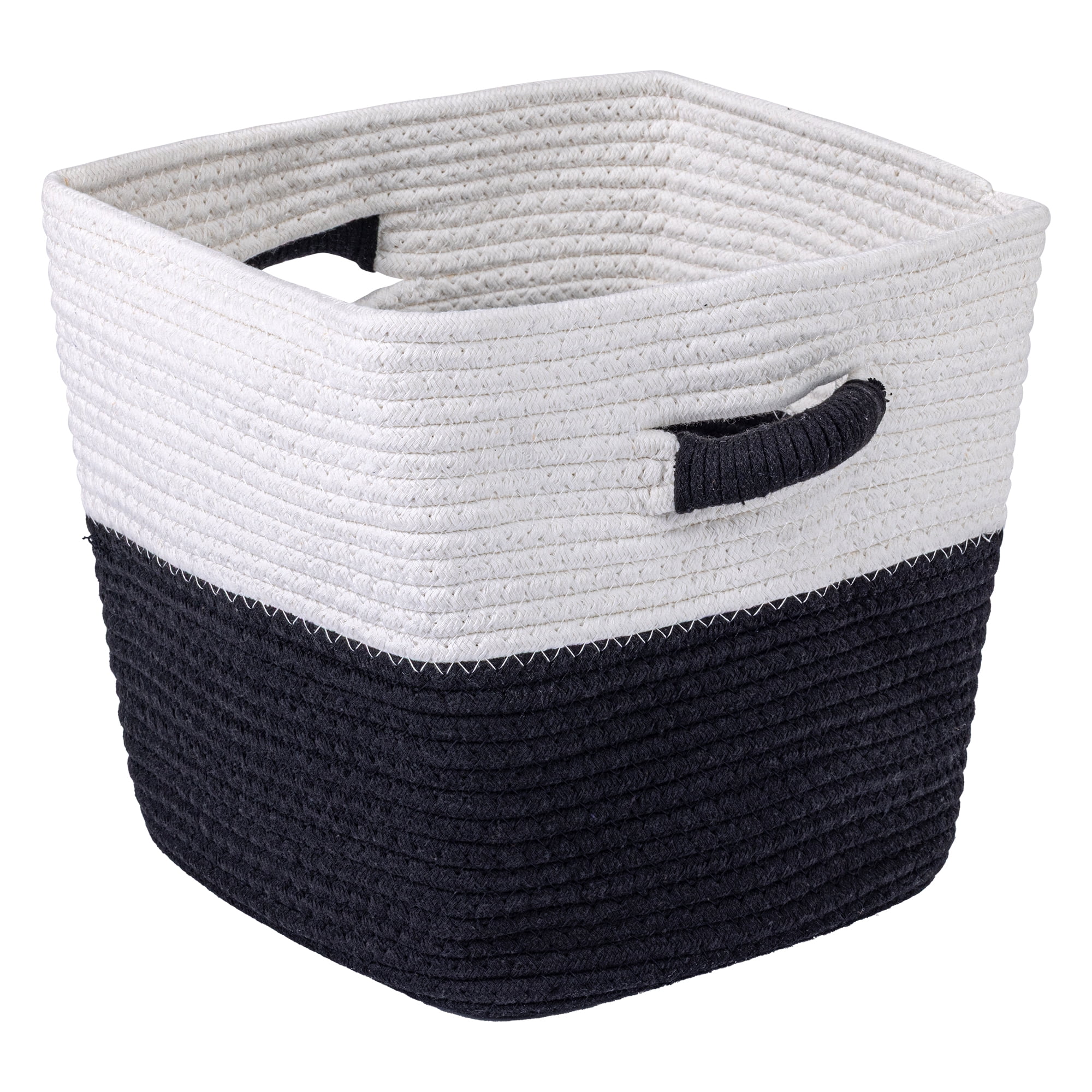 Unique Bargains Woven Storage Basket Shelf Closet Black White 11*11*11in