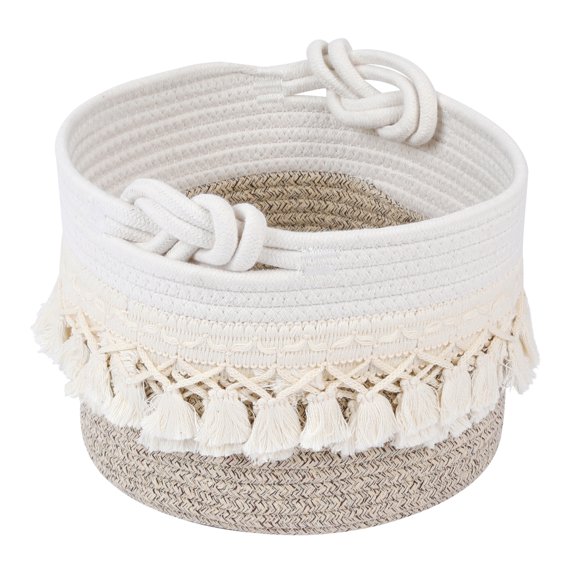 Unique Bargains Woven Storage Basket Shelf Closet Storage Bin Flaxen 9.4*6.7in