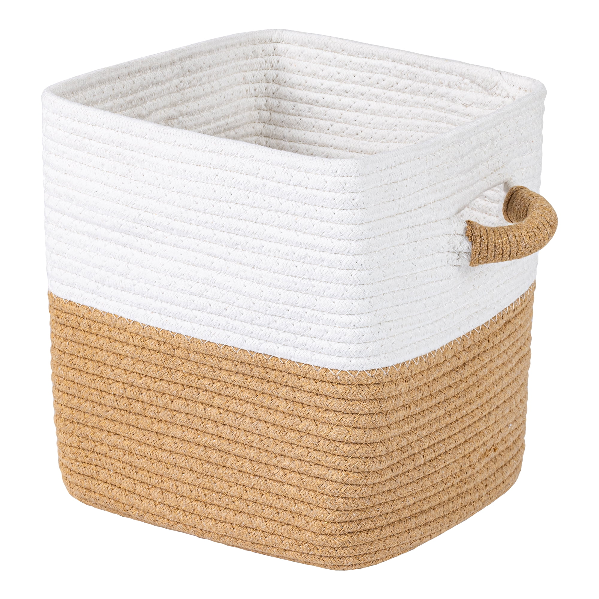 Unique Bargains Woven Storage Basket Shelf Closet White Brown 11*11*11in