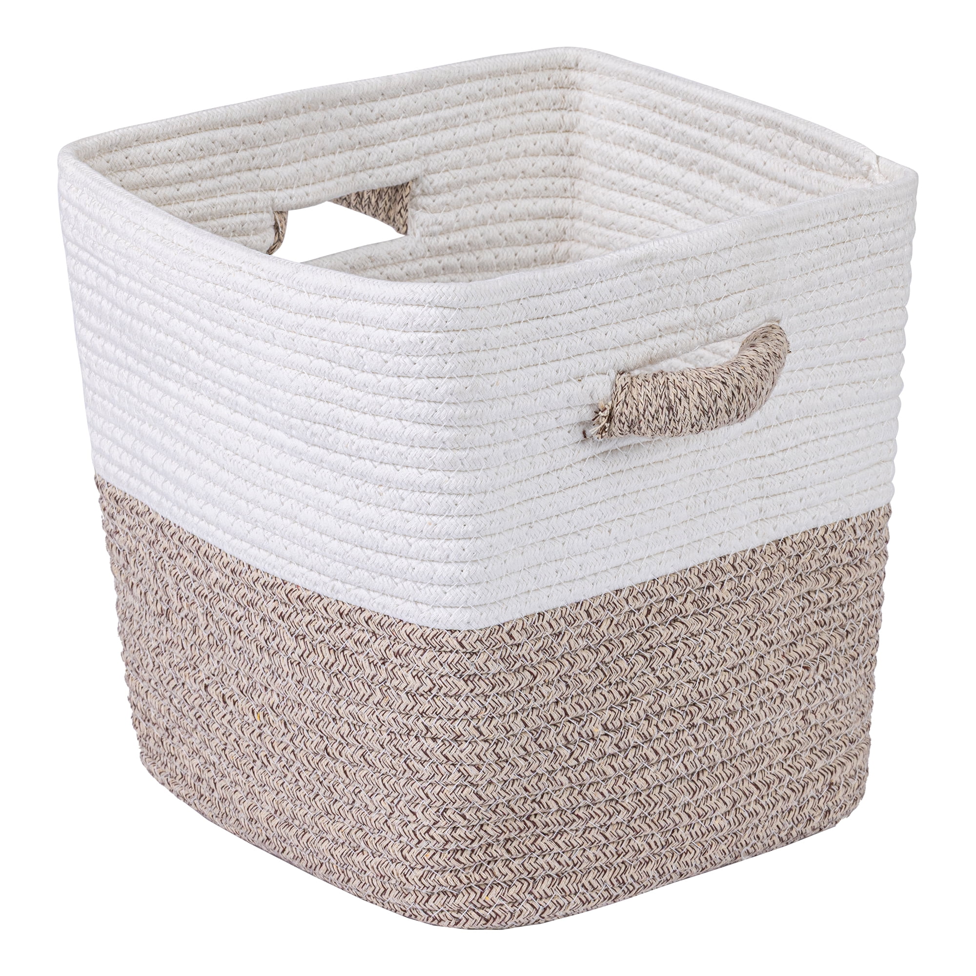 Unique Bargains Woven Storage Basket Shelf Closet White Coffee 11*11*11in