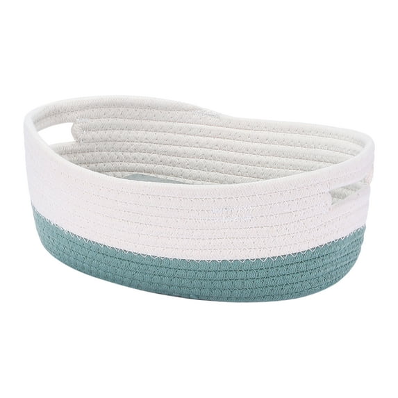 Unique Bargains Woven Storage Basket Shelf Storage Bin for Home Clothes with Handles Green