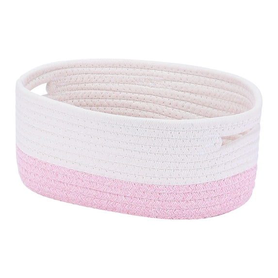 Unique Bargains Woven Storage Basket Shelf Storage Bin for Home Clothes with Handles Pink