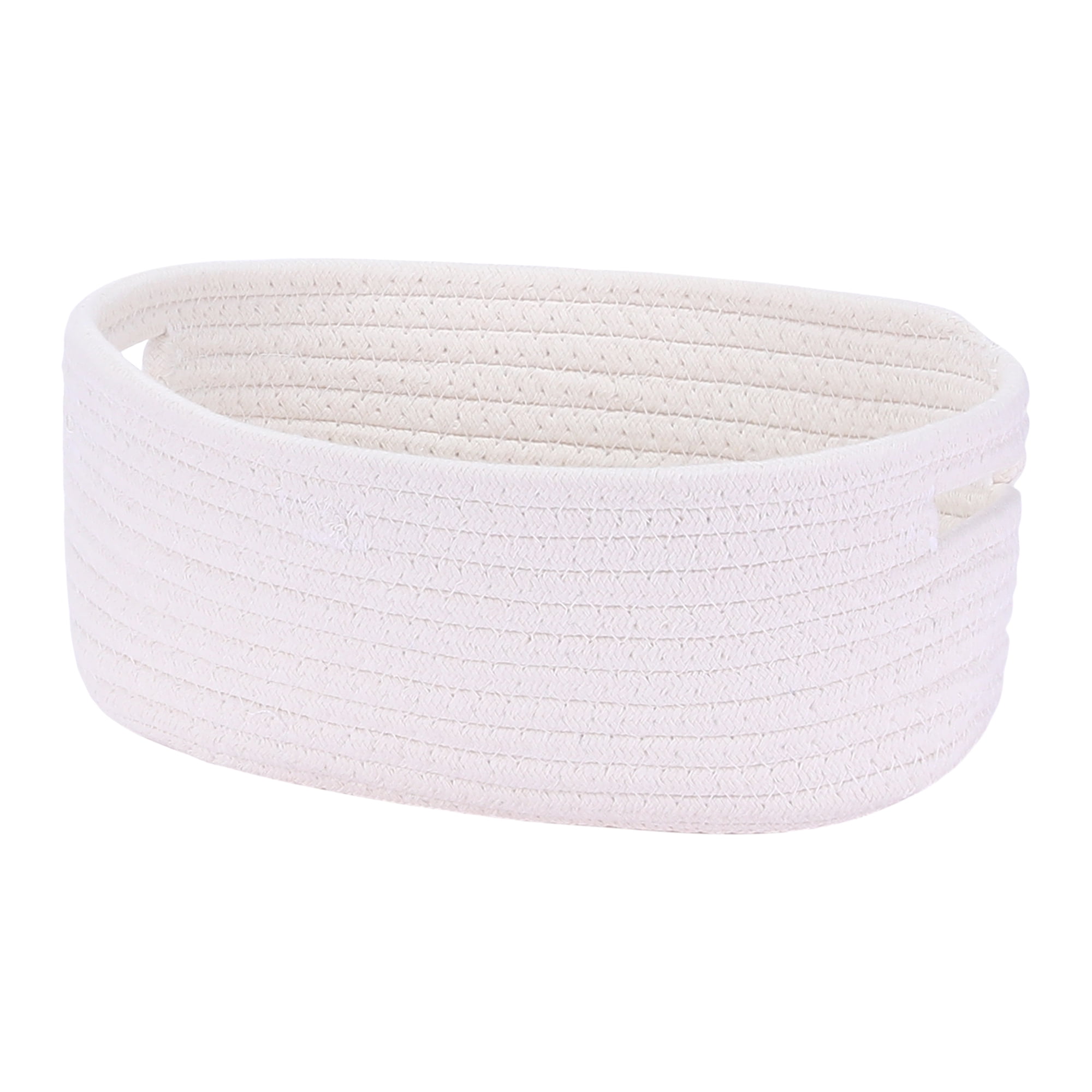 Unique Bargains Woven Storage Basket Shelf Storage Bin for Home Clothes with Handles White