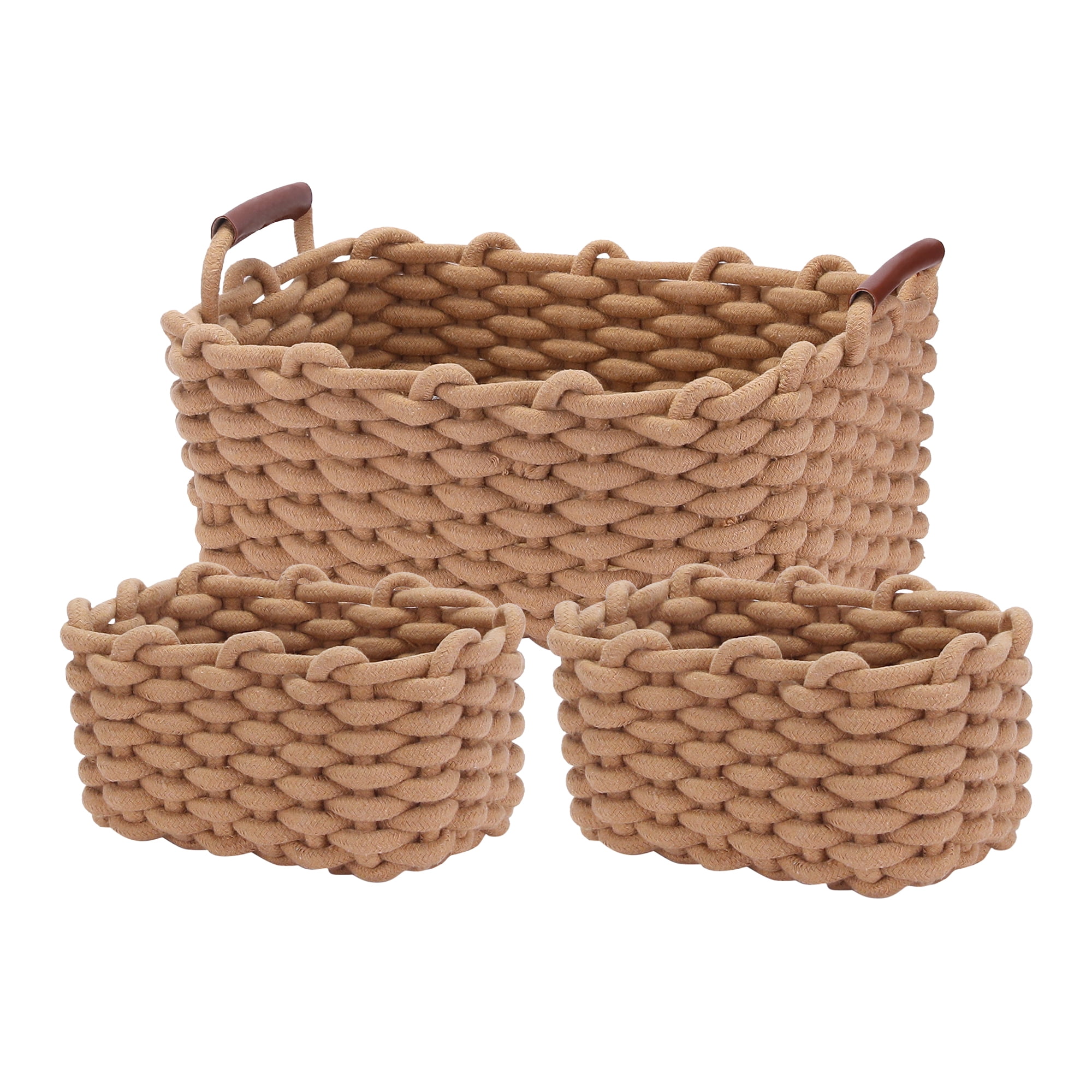 Unique Bargains Woven Storage Basket Shelf Storage Bin with Handle for Key Tray Bowl Brown