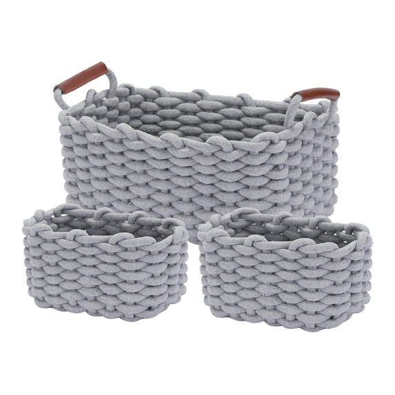Unique Bargains Woven Storage Basket Shelf Storage Bin with Handle for Key Tray Bowl Grey