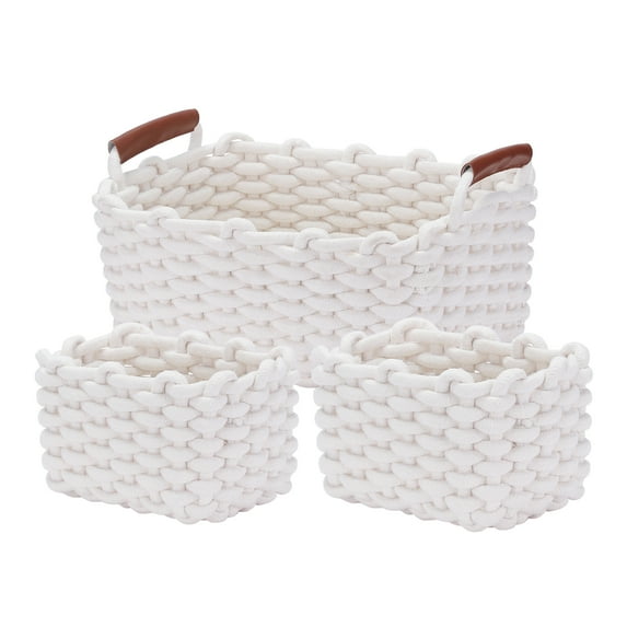 Unique Bargains Woven Storage Basket Shelf Storage Bin with Handle for Key Tray Bowl White