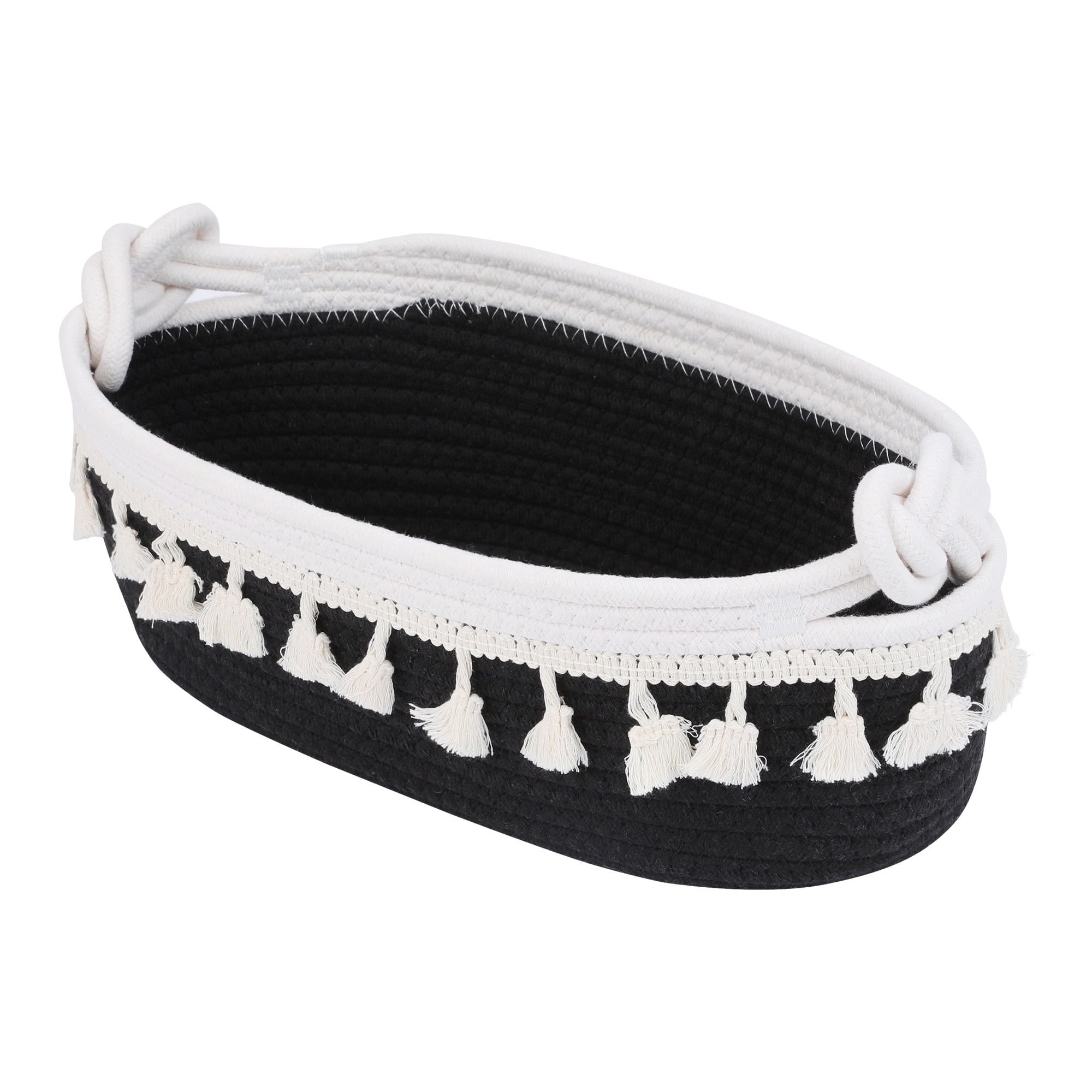 Unique Bargains Woven Storage Basket Solid Shelf Storage Bin Black 13.4*6.3*4.7in