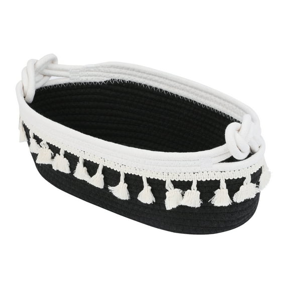 Unique Bargains Woven Storage Basket Solid Shelf Storage Bin Black 13.4*6.3*4.7in