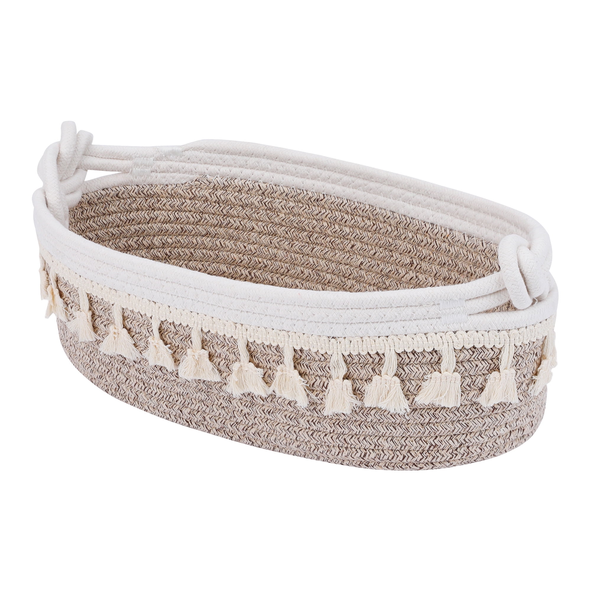 Unique Bargains Woven Storage Basket Solid Shelf Storage Bin Light Brown 13.4*6.3*4.7in