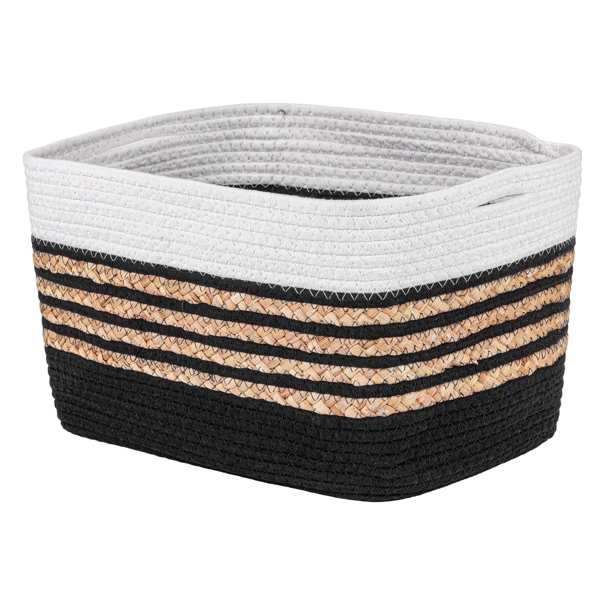 Unique Bargains Woven Storage Basket Storage Bin Black White 15*9.8*9.1in