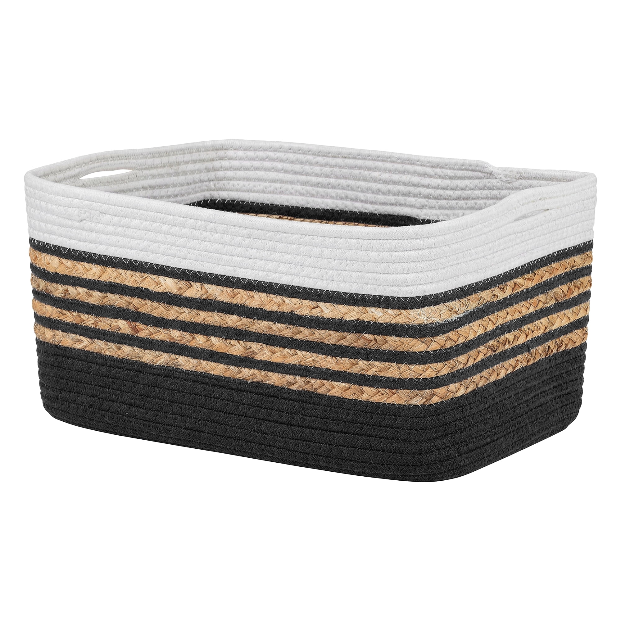 Unique Bargains Woven Storage Basket Storage Bin Black White 18.9*11*9.1in
