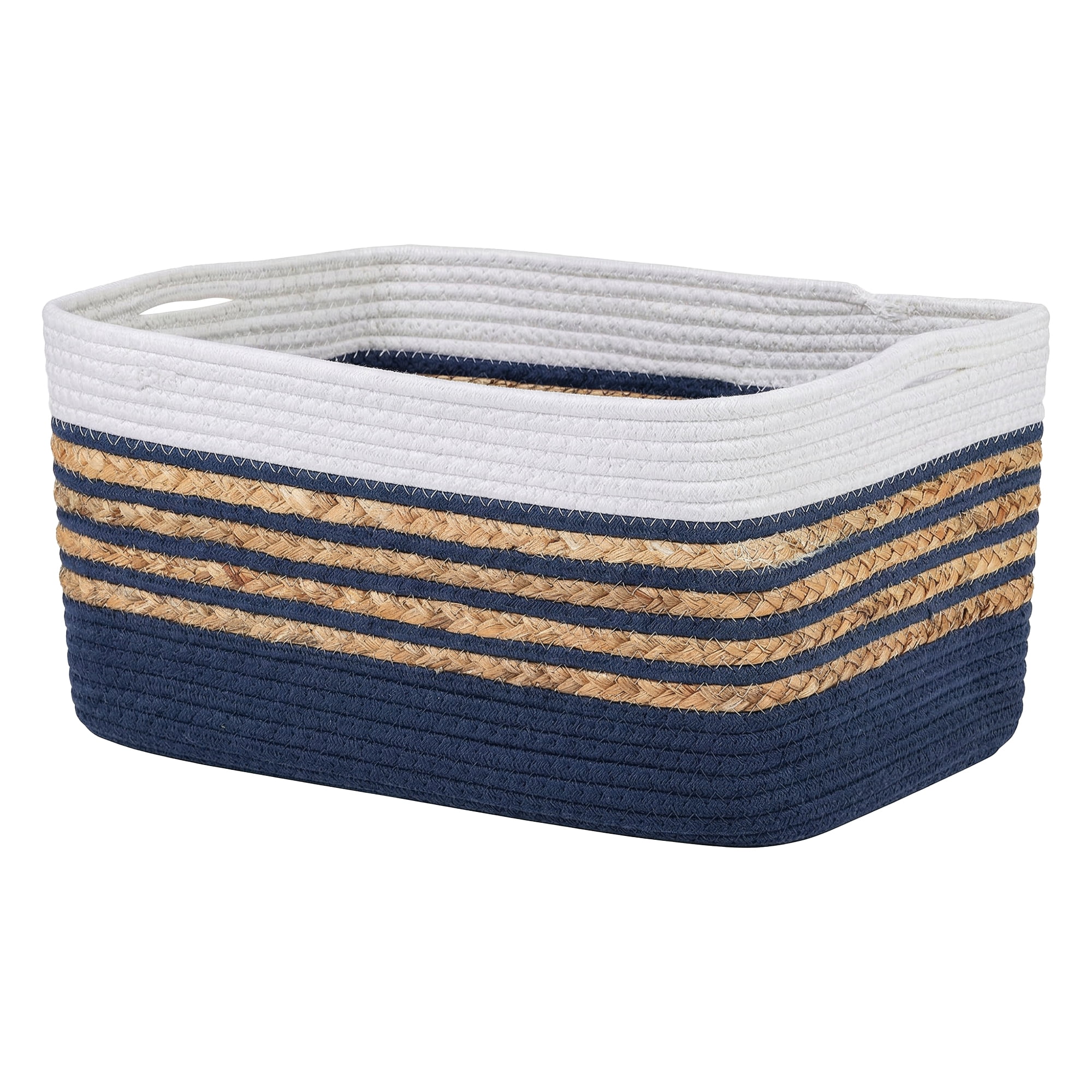 Unique Bargains Woven Storage Basket Storage Bin Blue White 18.9*11*9.1in