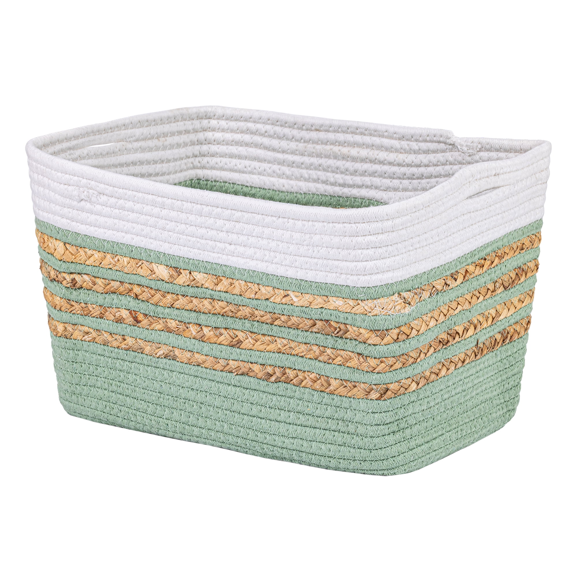 Unique Bargains Woven Storage Basket Storage Bin Green White 15*9.8*9.1in