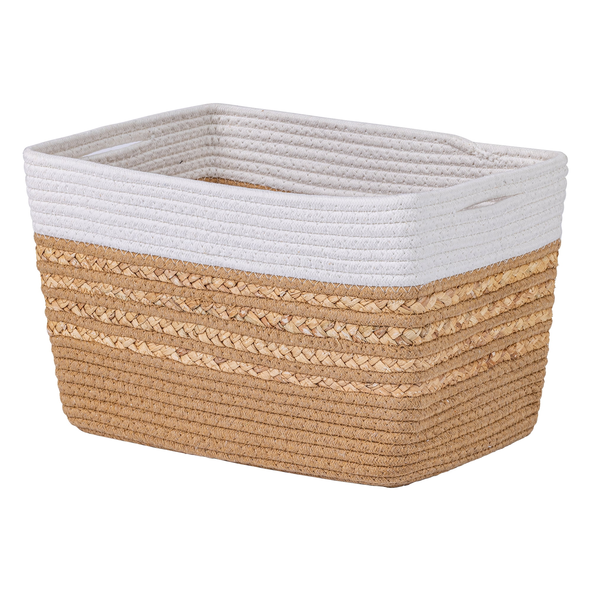 Unique Bargains Woven Storage Basket Storage Bin White Brown 15*9.8*9.1in
