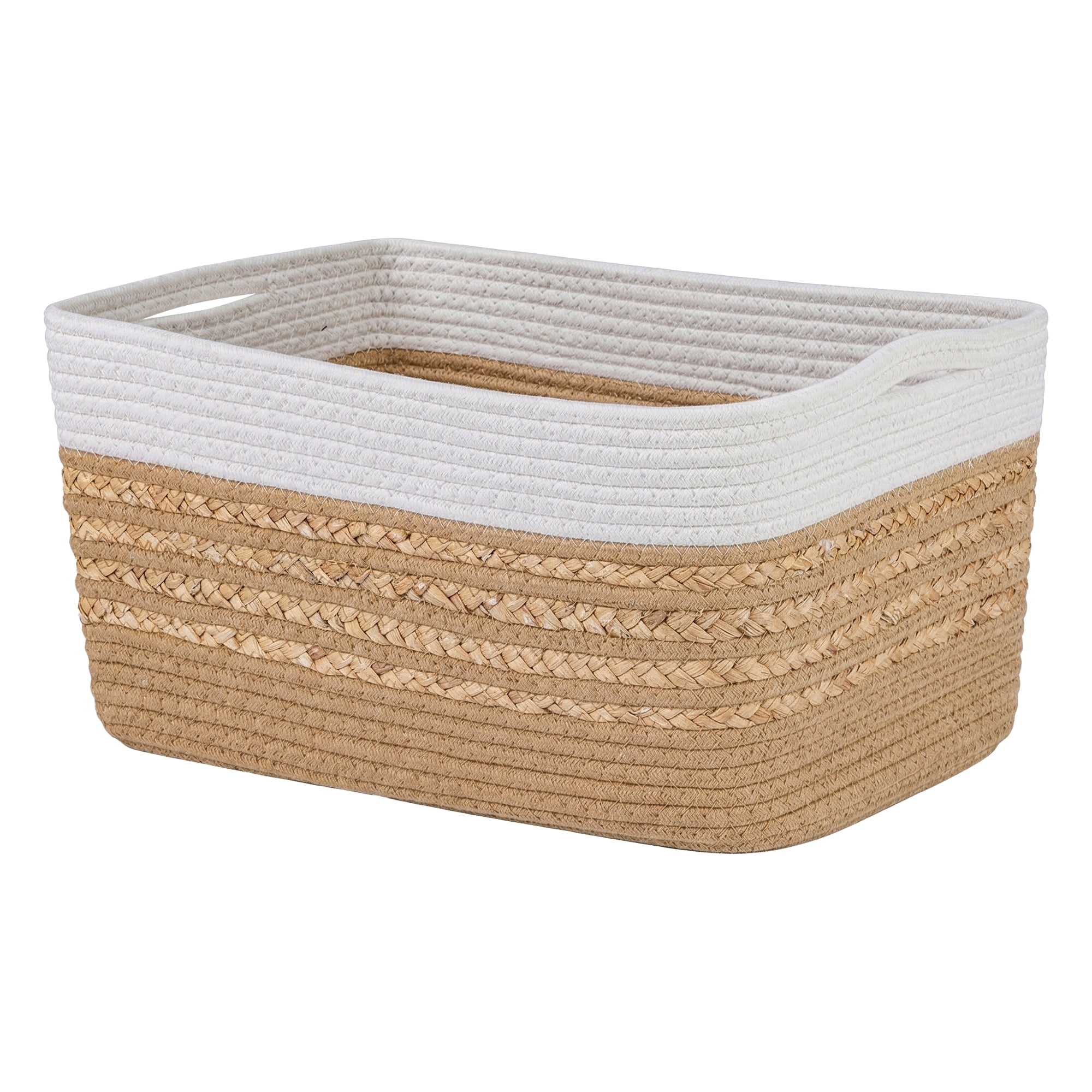 Unique Bargains Woven Storage Basket Storage Bin White Brown 18.9*11*9.1in