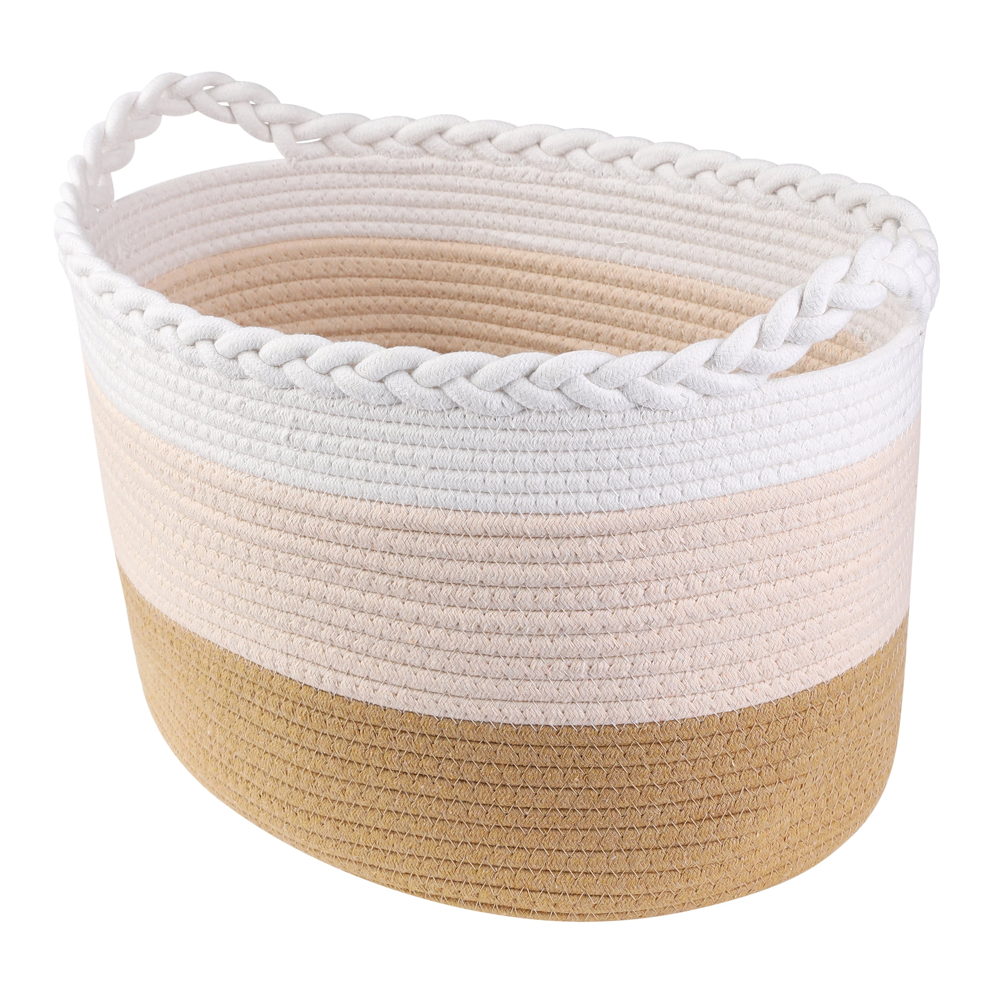 Unique Bargains Woven Storage Basket for Clothes Organizer Bin with Handles Brown