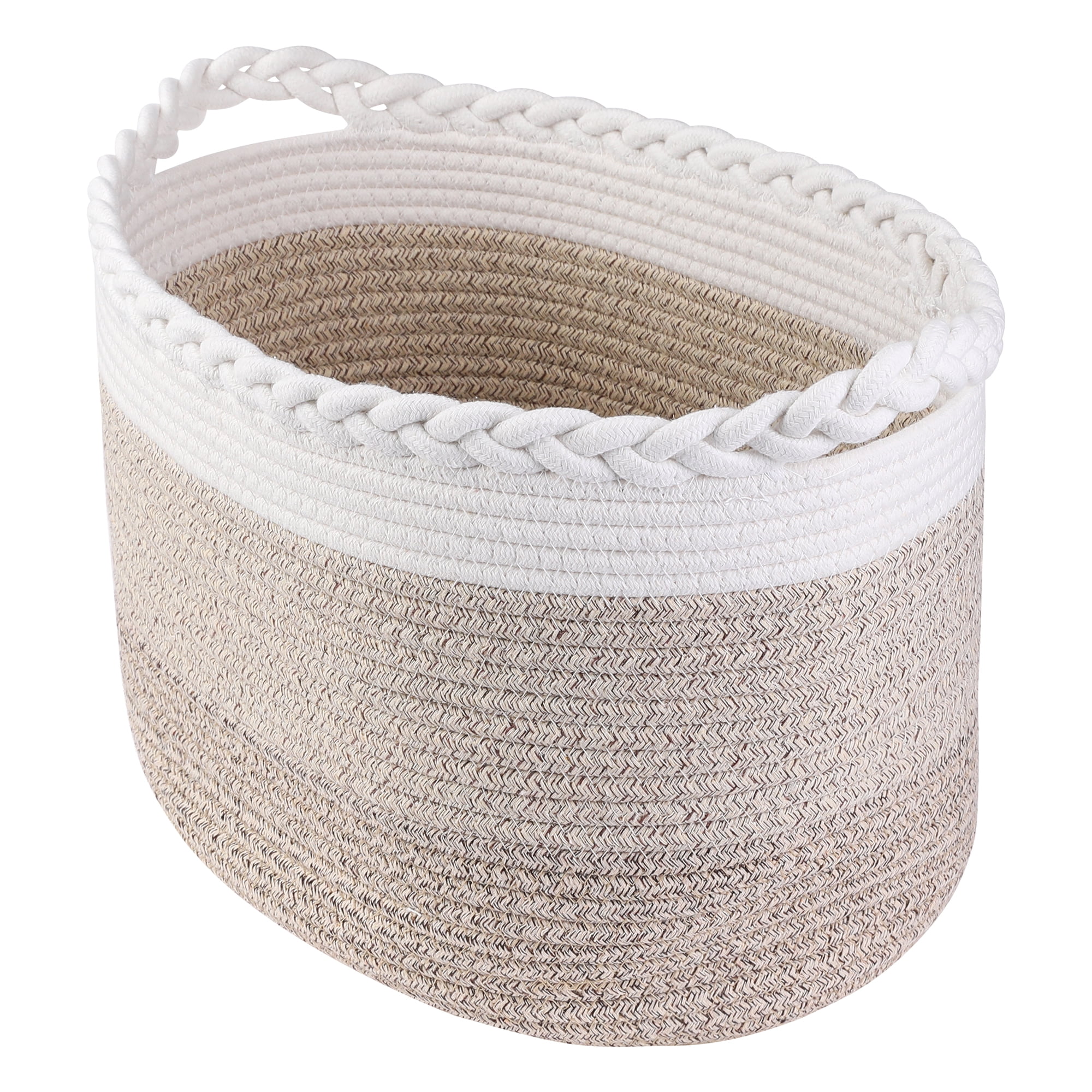 Unique Bargains Woven Storage Basket for Clothes Organizer Bin with Handles Khaki