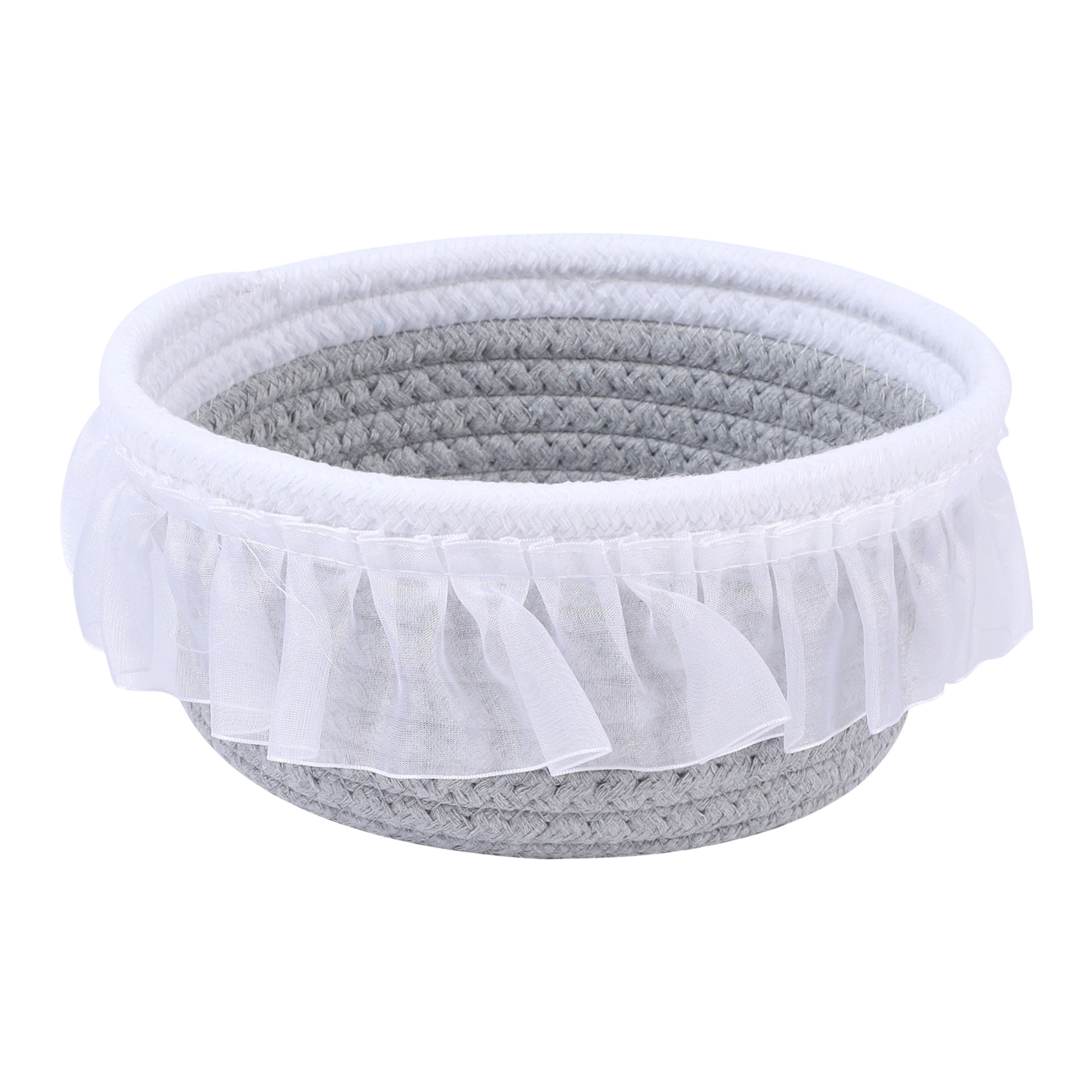 Unique Bargains Woven Storage Basket for Entryway Desk Gray/White 6.9*5.9*3.5in