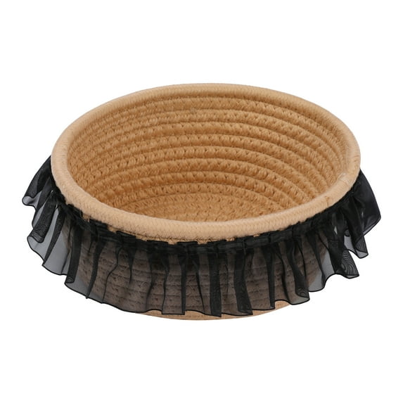 Unique Bargains Woven Storage Basket for Entryway Desk Khaki/Black 6.9*5.9*3.5in