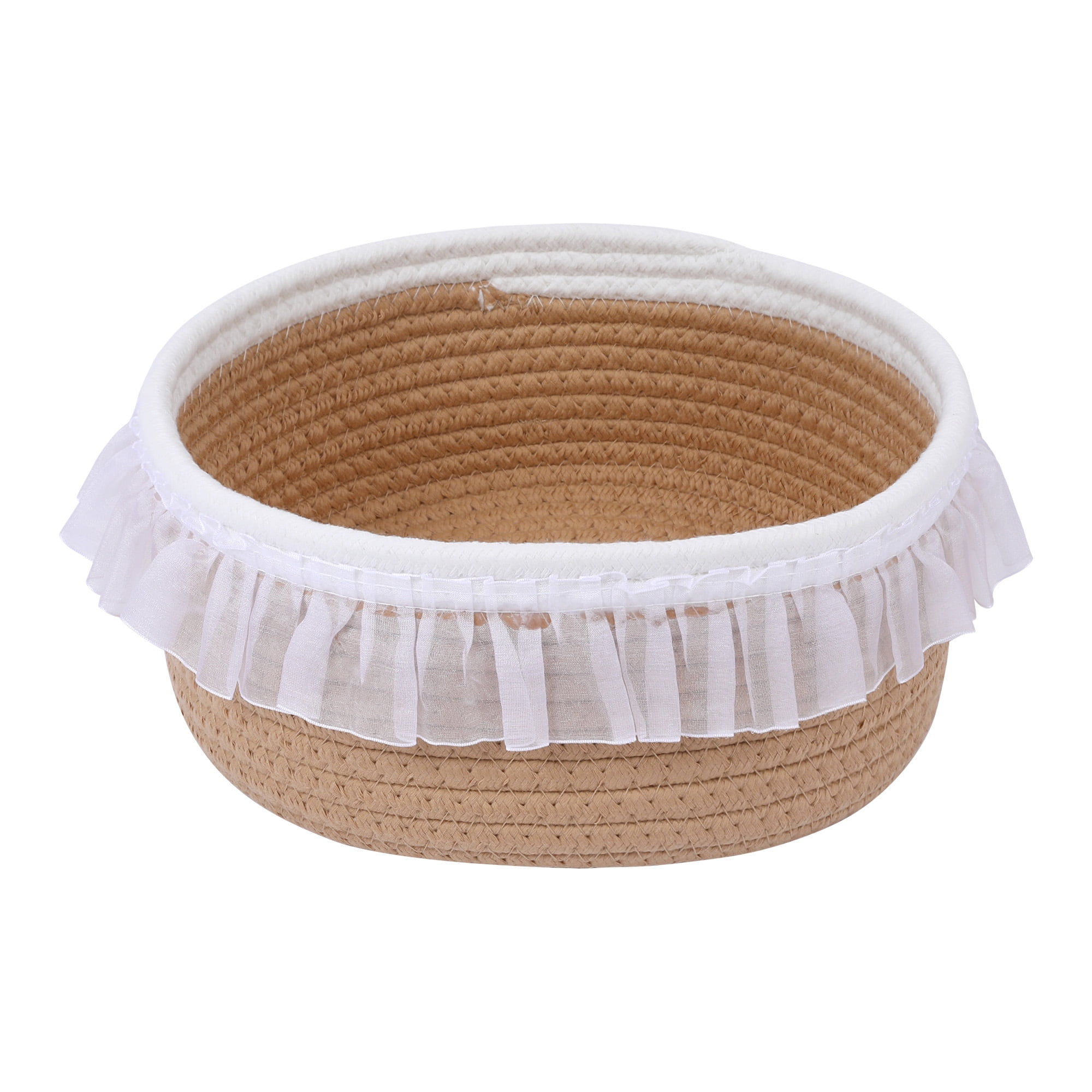 Unique Bargains Woven Storage Basket for Entryway Desk Khaki/White 10.8*10.2*4.3in
